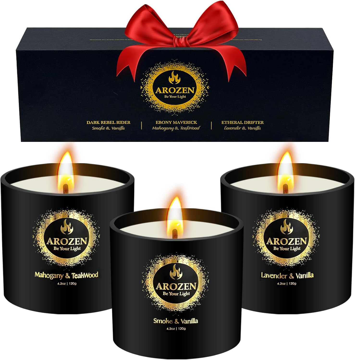 3 Pack Candles for Home Scented, Scented Candles Gifts Set for Men, Aromatherapy Soy Candle of Lavender, Mahogany Teakwood & Smoke Vanilla, Gifts for Men Fathers Day Valentine's Day Present