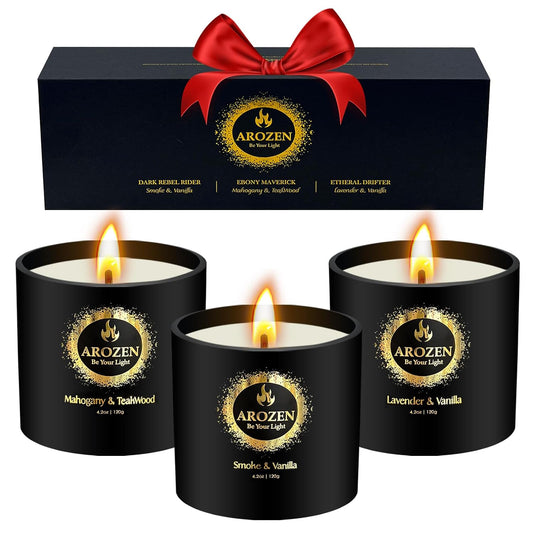 3 Pack Candles for Home Scented, Scented Candles Gifts Set for Men, Aromatherapy Soy Candle of Lavender, Mahogany Teakwood &