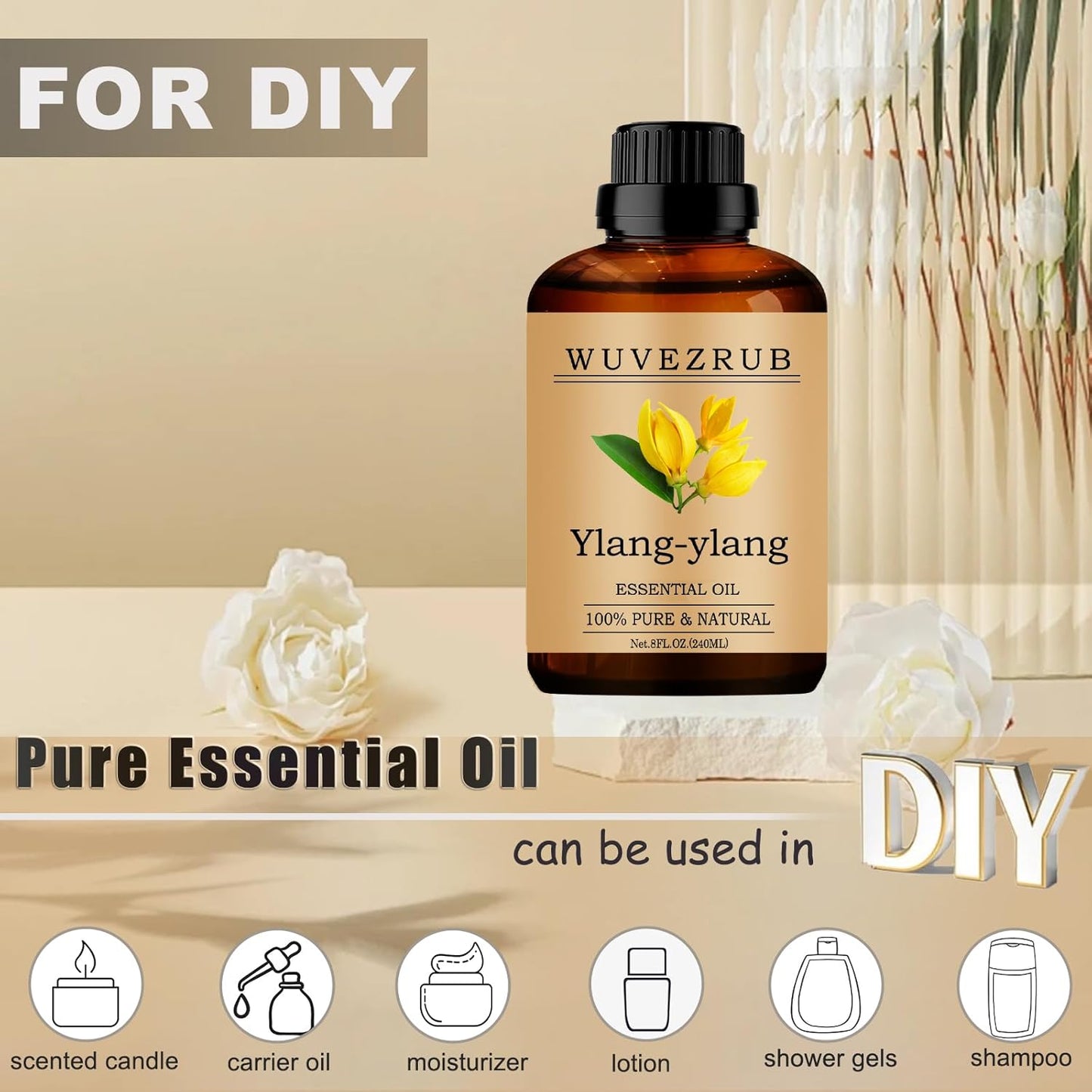 Ylang-Ylang Essential Oils, 240ML Pure and Natural Essential Oil for Aromatherapy Diffuser - Ylang-Ylang /8 Fl Oz