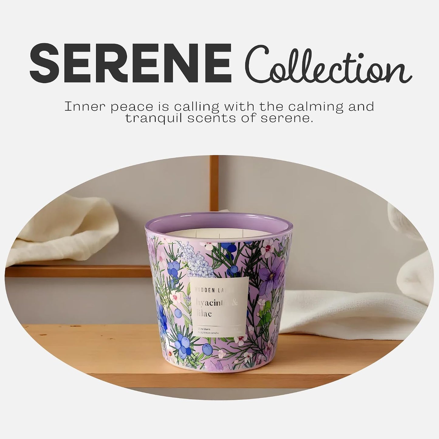 Hidden Label Large Soy Candle, Hyacinth Lilac Scented, 3 Wick 30oz, 100Hr Burn, Natural Non-Toxic Aromatherapy Stress Relief, Home Scent, Spa