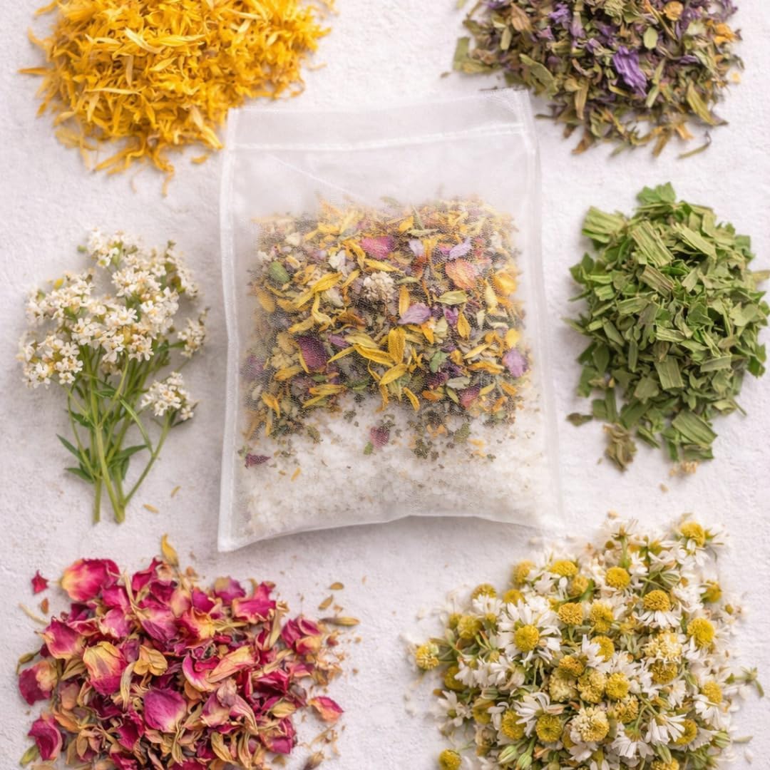 Hemorrhoid & Sitz Bath Support Soak – 5 Prefilled Sachets (50 g Each) | Epsom & Dead Sea Salts with Calendula, Chamomile, Plantain, Yarrow, Comfrey & Rose Petals | Fragrance-Free Comfort Soak