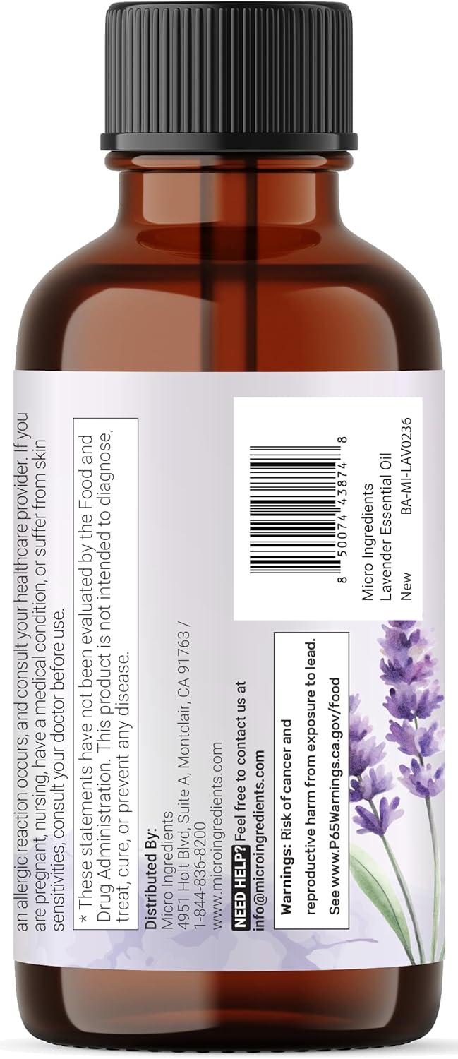 Micro Ingredients Lavender Essential Oil, 8 fl oz | Premium Grade Liquid Drops | DIY for Natural Aromatherapy, Soap, Lotion, Diffuser, Candles, Body & Scalp Massages | Soothing Floral Aroma