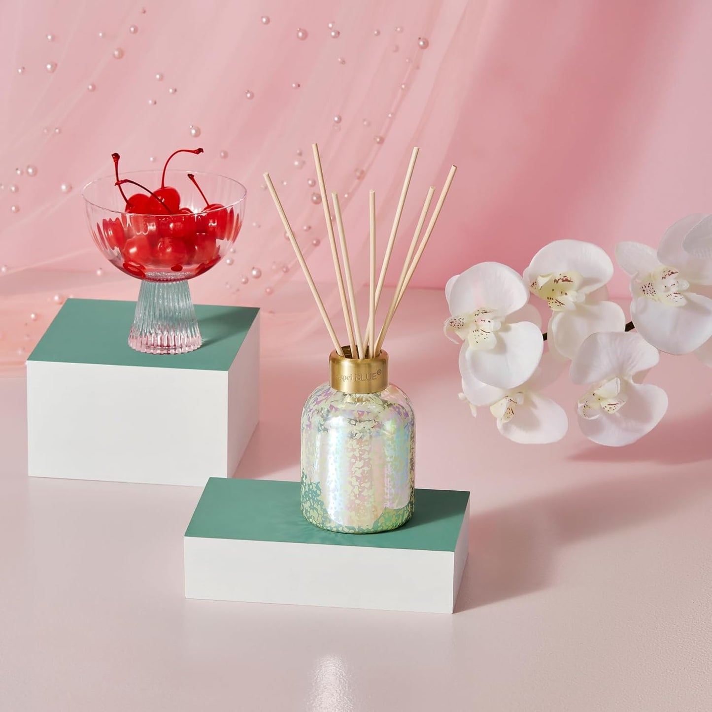 Capri Blue Reed Diffuser - Comes with Blue Jean Scented Diffuser Oil, Diffuser Sticks, and Mercury Iridescent Glass Bottle - Aromatherapy Diffuser (5.7 fl oz)
