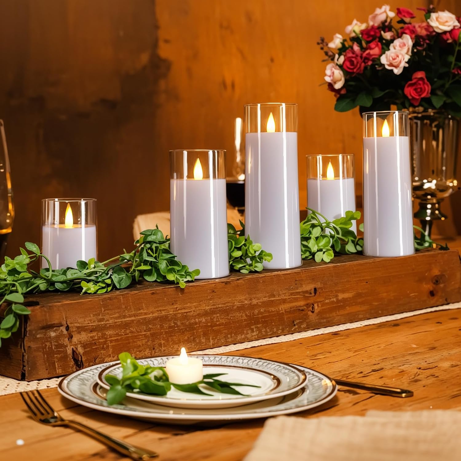 Homemory Realistic Flickering Battery Operated Candles, LED Fake Electric Candle with Remote Control and Timer, Flameless Candles for Home, Christmas Decoration, White, Set of 5