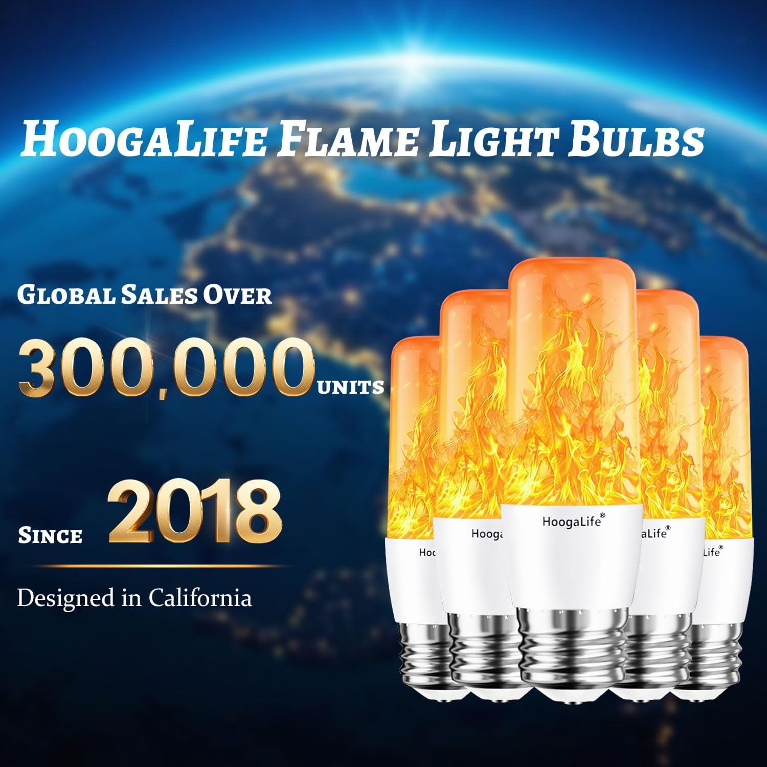 HoogaLife Flame Light Bulbs, Warm Flickering Light Bulbs Effect of Real Fire, E26 Led Flame Light Bulb for Christmas, Halloween, Party Patio Porch Home Holiday Indoor & Outdoor Decorations-2 Pack