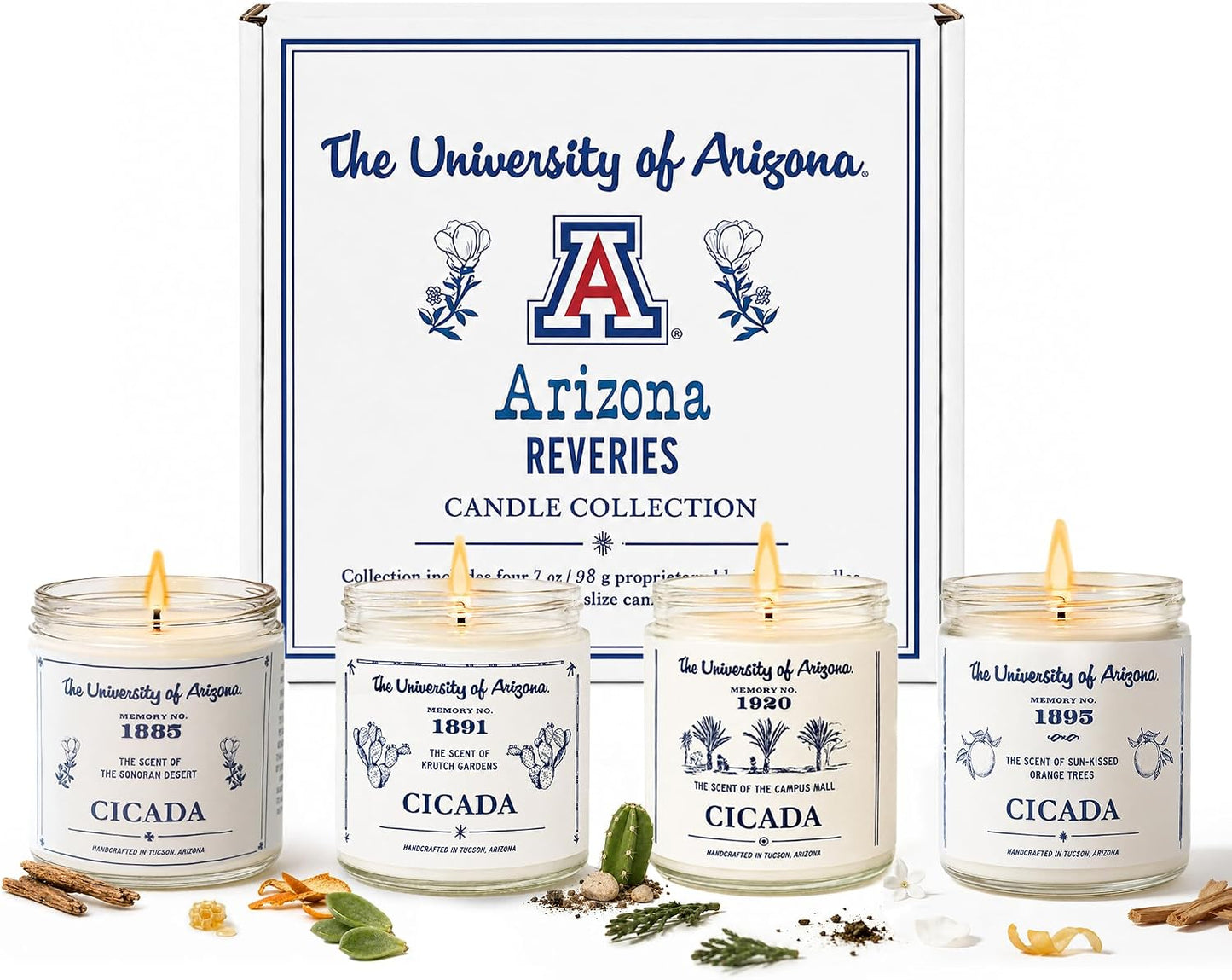 CICADA University of Arizona Inspired Scented Candle Bundle, Coconut-Soy Blend Wax Candles, Hand-Poured Arizona Home Fragrance Collection, 4-Scent Bundle (Four 7 oz Jar Candles)