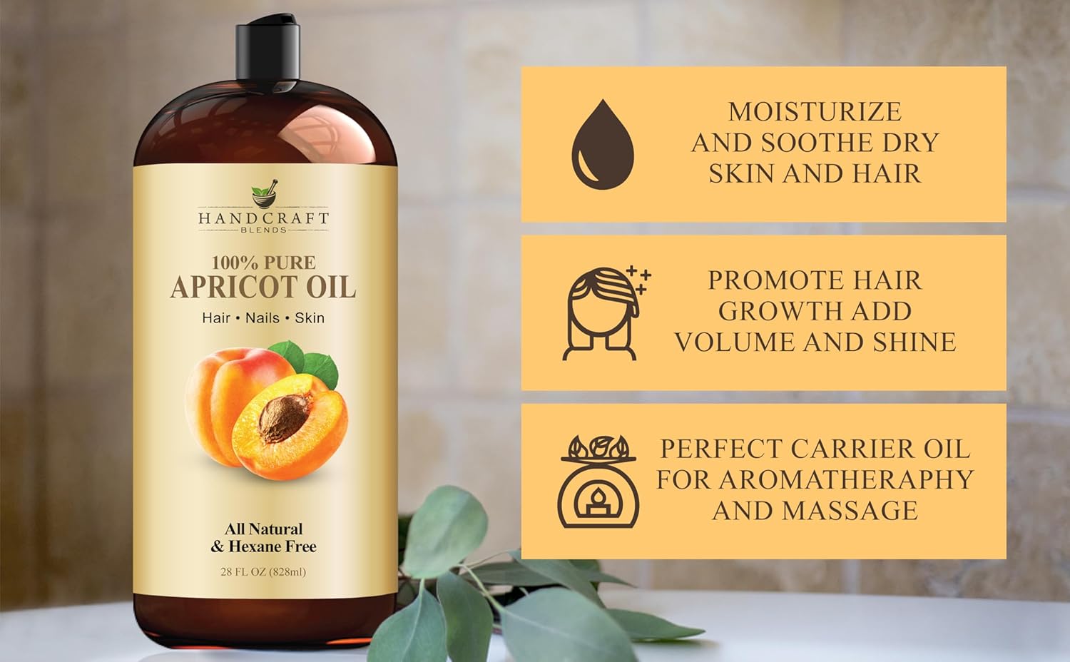 Handcraft Blends Apricot Kernel Oil - Cold-Pressed 28 Fl Oz - 100% Pure and Natural - Premium Grade Carrier Oil for Skin and Hair - Hair and Body - Massage - Hexane-Free
