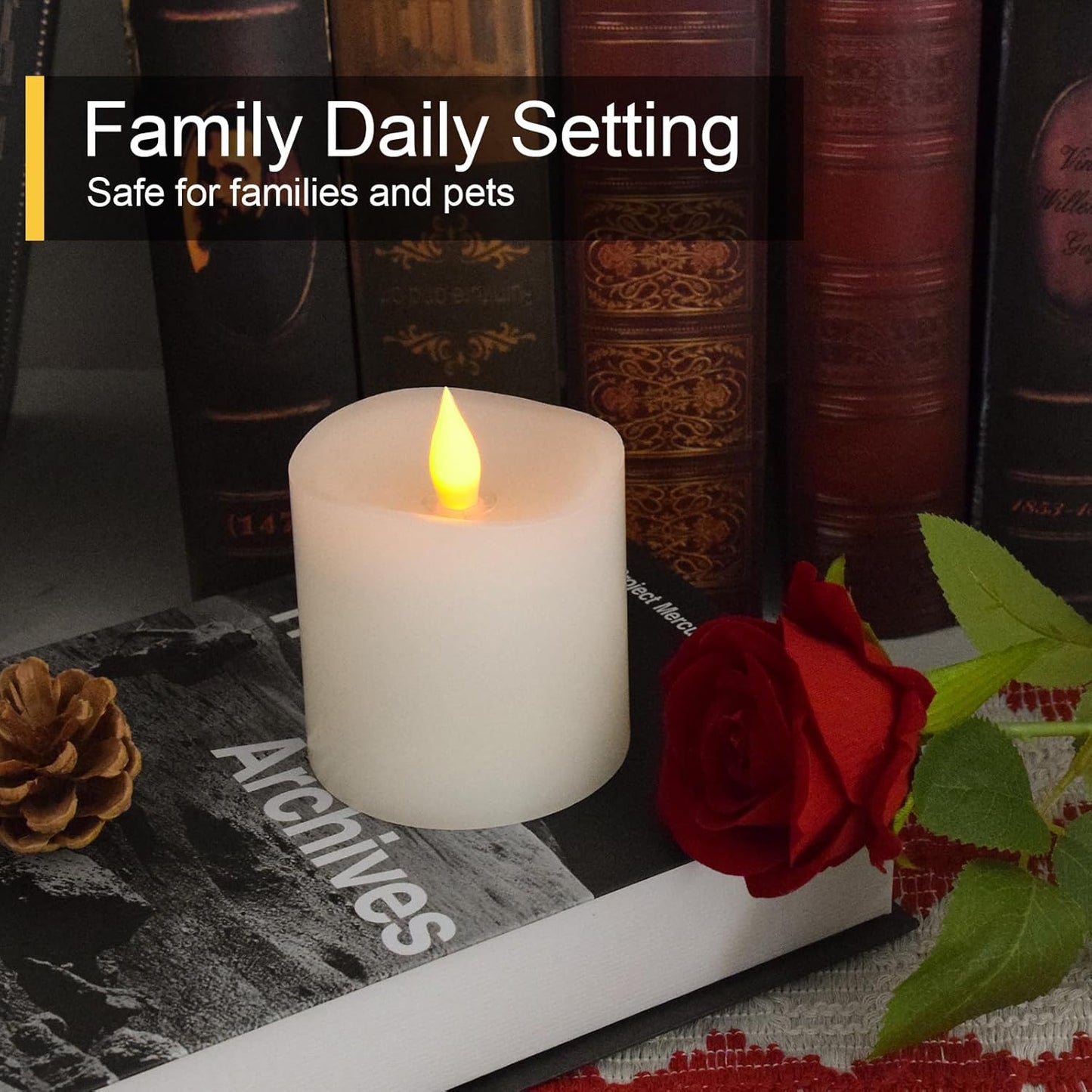 3x3 Flameless Candles with Remote Set of 1, 3 inch Battery Candles Flickering with Timer, LED Pillar Candle for Indoor/Outdoor, White