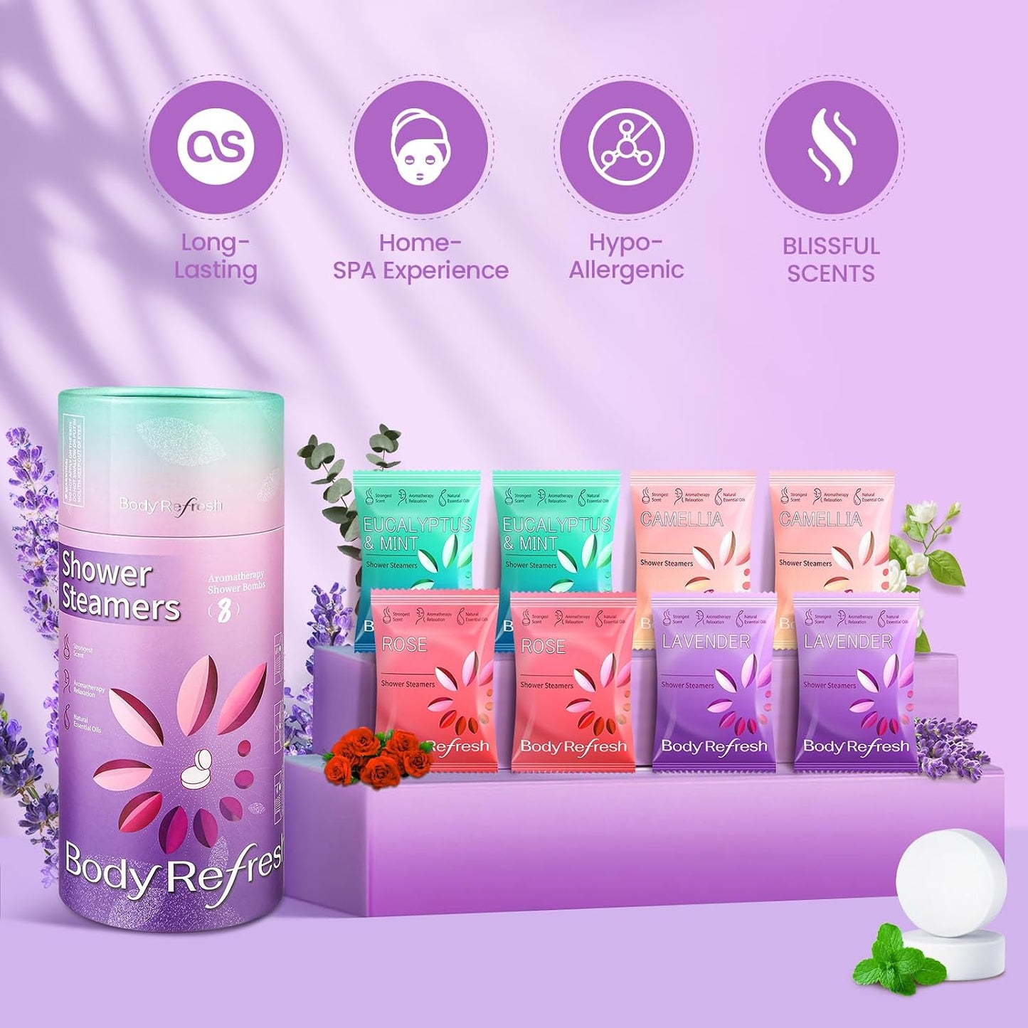 BodyRefresh Shower Steamers Aromatherapy 8 Pack - Birthday Gifts for Women, Mothers Day Gifts for Mom Wife from Daughter, Shower Bombs for Stress Relief, Spa Gifts for Women