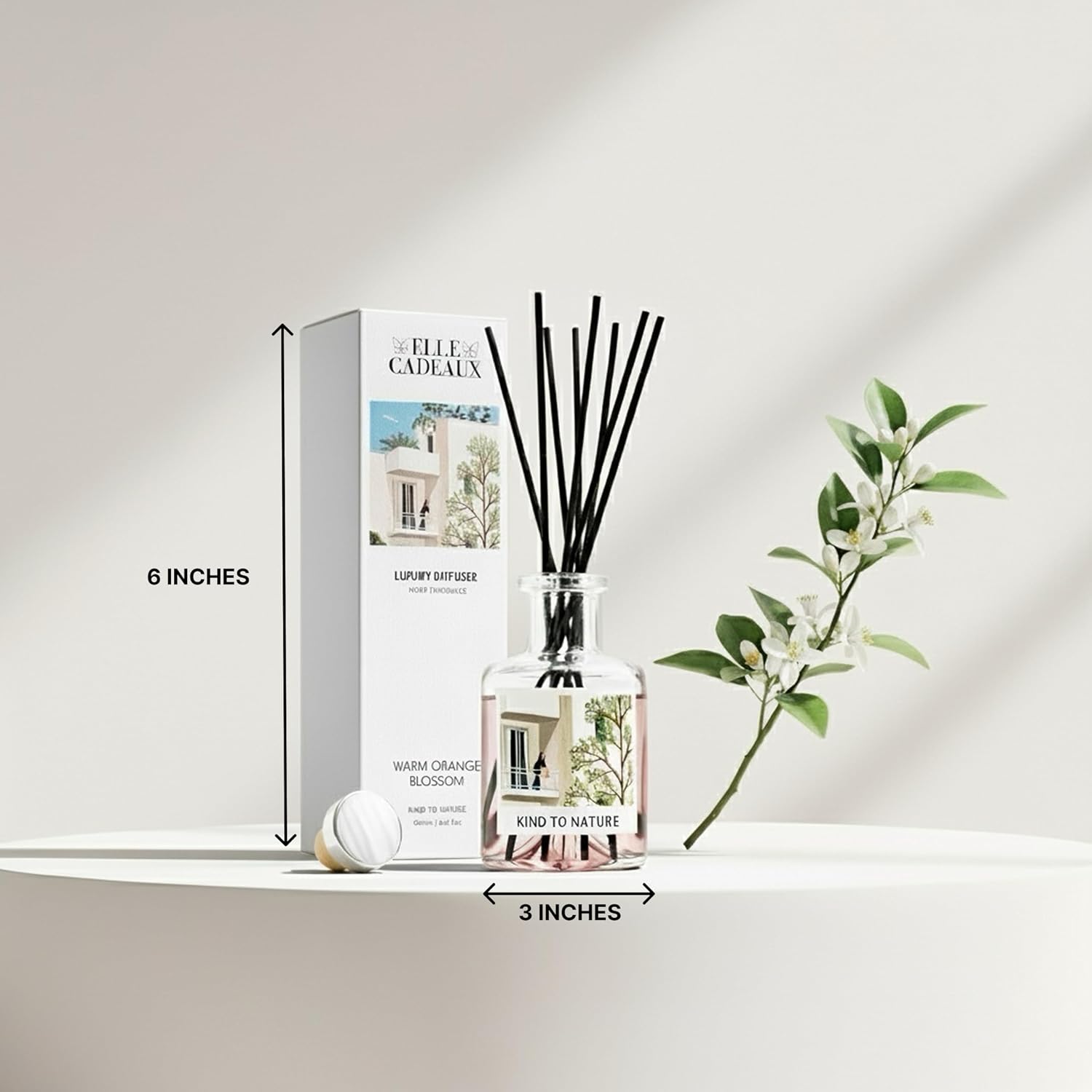 Reed Diffuser Set, Orange Blossom Oil 6.7 fl oz Scented Diffuser with Sticks Home Fragrance Reed Diffuser for Bathroom Shelf Decor