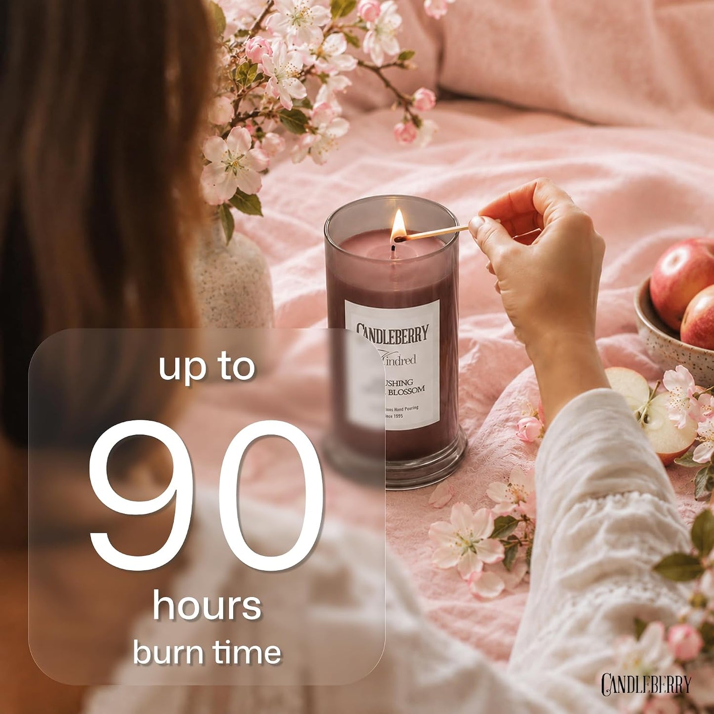 Candleberry Candles Kindred Spring Summer Collection | Luxury Glass Jar | USA Hand Poured Soy Blend Candle | Highly Scented & Long Lasting | Up to 90 Hour Burn Time (Blushing Apple Blossom)