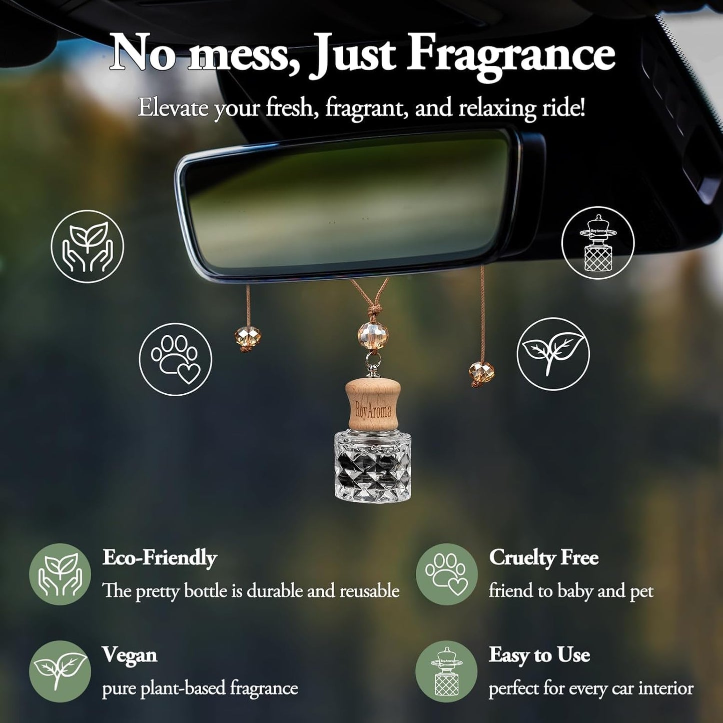 RoyAroma Hanging Car Air Freshener, 2-Pack Car Essential OIl Diftuser, Hanging Air Freshener with Plant-Based Scents, Long Lasting & Non-Toxic for Auto Perfume Odor Eliminator | Invigorating Teakwood