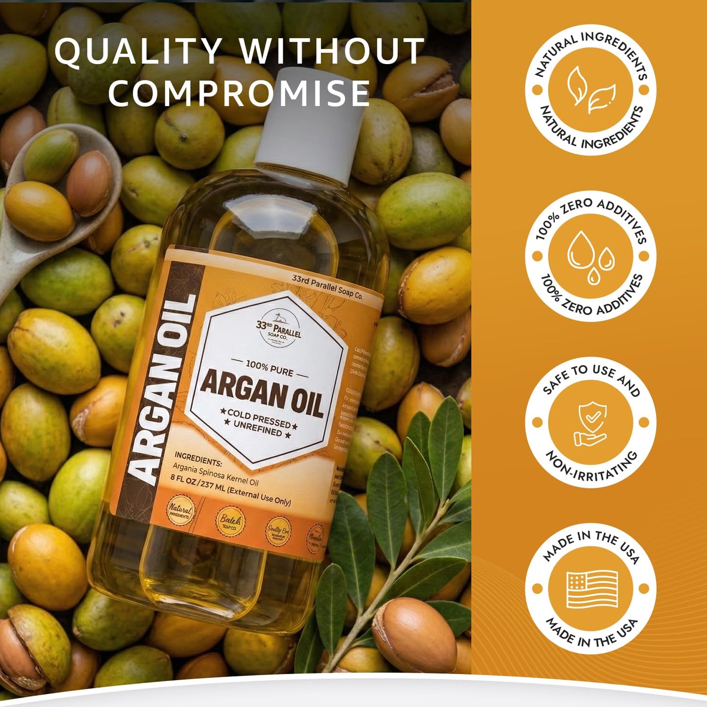 Argan Oil (8oz) – 100% Pure Cold Pressed Carrier Oil for Face, Skin, Hair, Scalp & Nails – Lightweight Natural Moisturizer for DIY Skincare and Beauty Formulations | 8 OUNCES