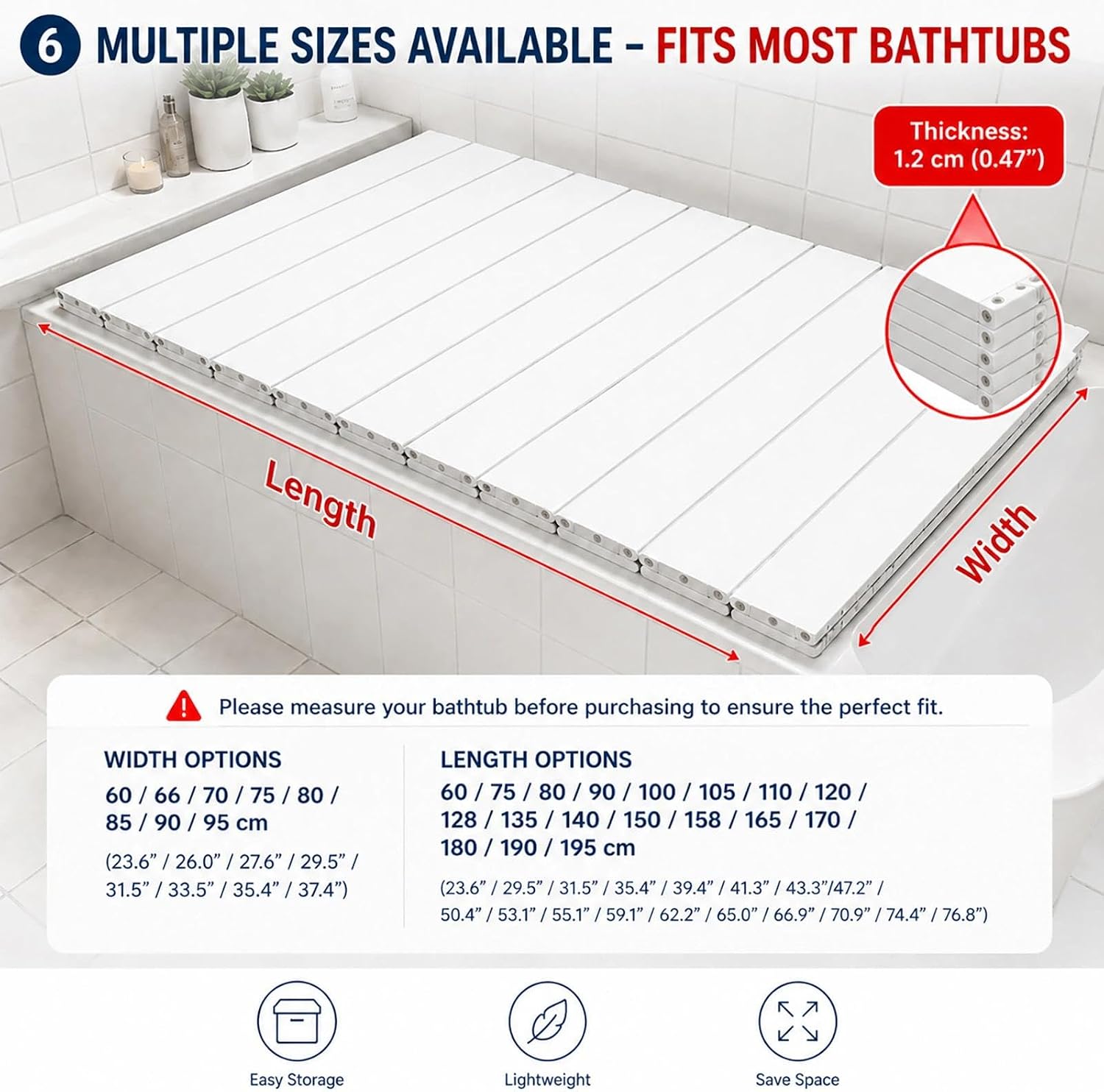 Foldable Bathtub Cover Insulation Board Dustproof Lid PVC Bath Caddy Tray for Soaking Water Temperature Keeper Bathroom Storage Rack Tablet Book Phone Holder(35.4",29.5")