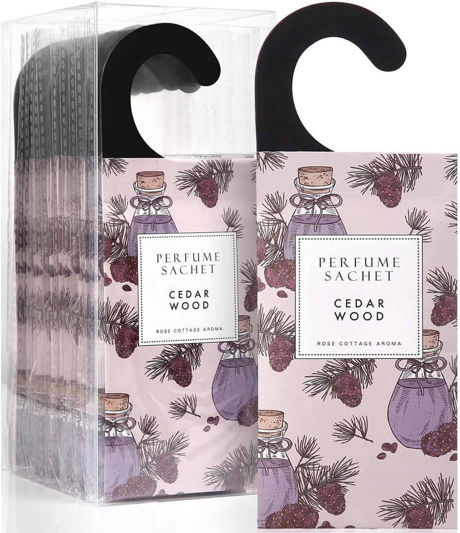 ROSE COTTAGE Large 12 Packs Cedar Wood Hanging Closet Deodorizer Air Freshener Long Lasting Scented Sachets Smell Goods for House