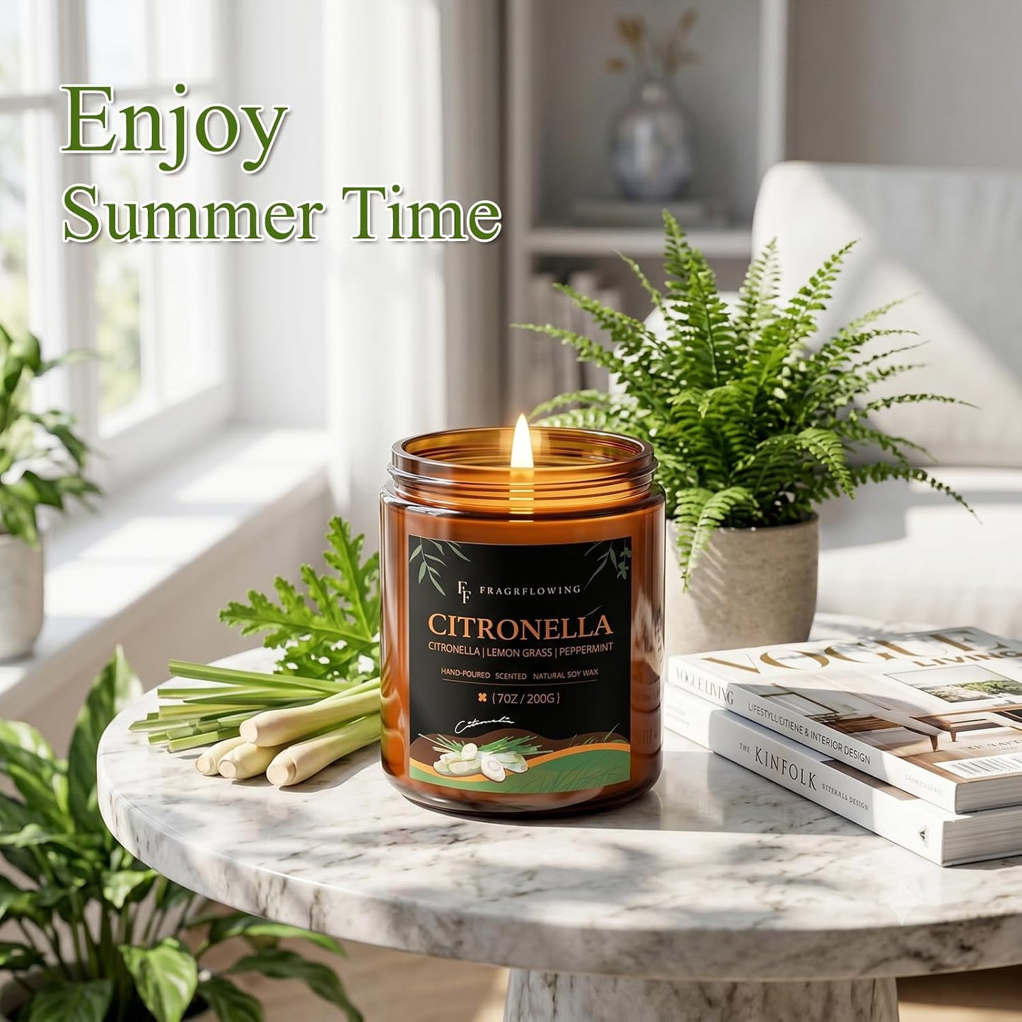 Citronella Candles Set, Indoor Outdoor Lemongrass Scented Candles，Natural Soy Wax Jar Candle, 200-Hour Burn Time, 28 oz (4 Pack)