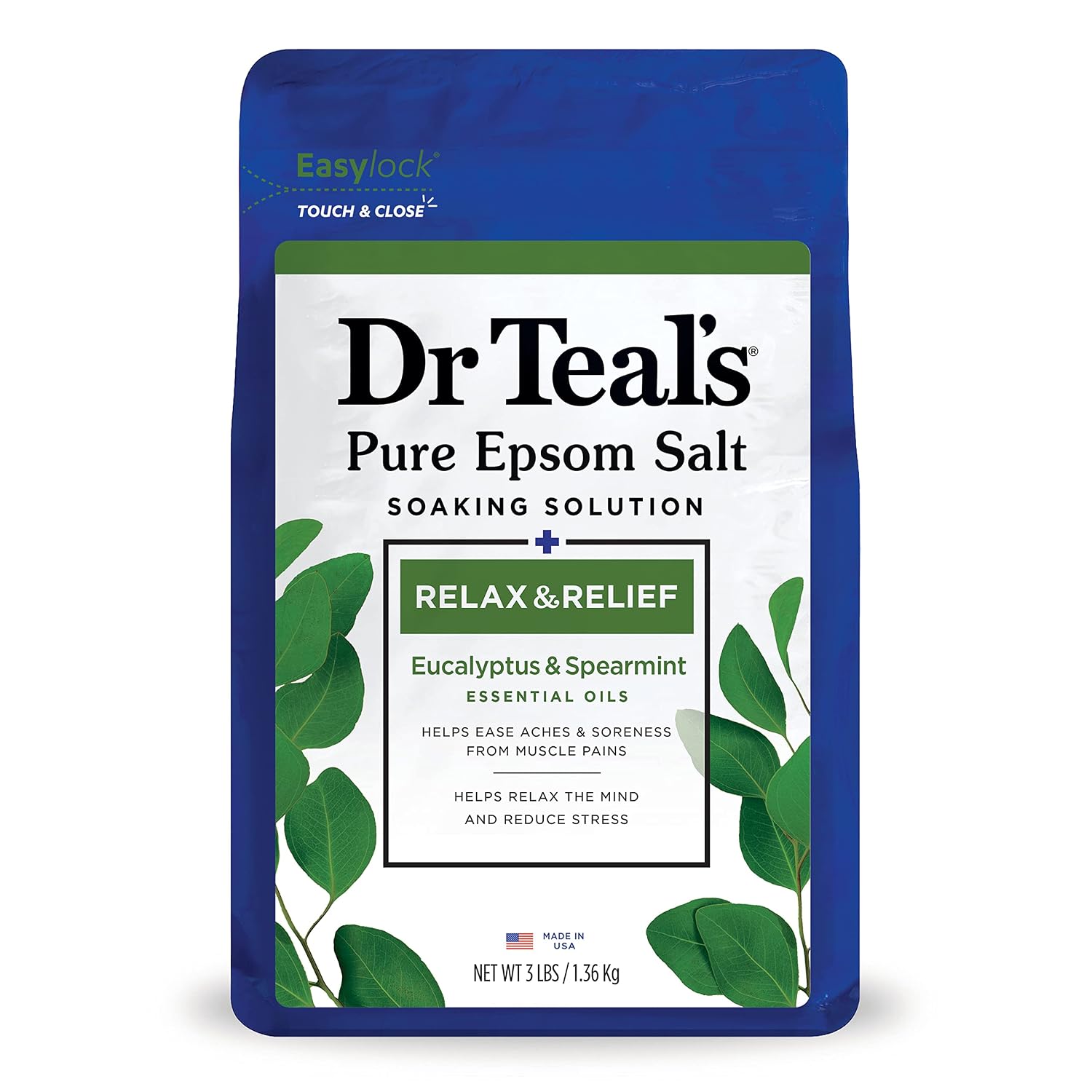 Dr Teal's Foaming Bath with Pure Epsom Salt, Sleep Blend with Melatonin, Lavender & Salt Soak with Pure Epsom Salt, Relax & Relief with Eucalyptus & Spearmint, 3 lbs