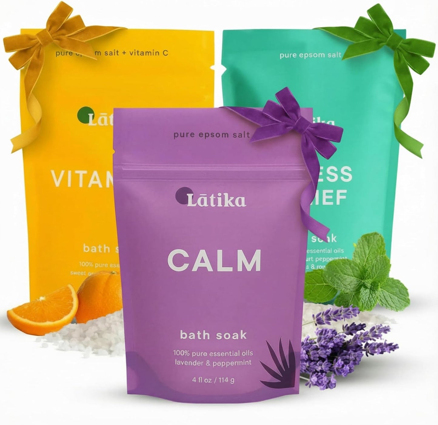 Latika Bath Soaks Set of 3 – Epson Salts for Soaking, Muscle Recovery & Skin Nourishment with Essential Oils | Relax, Rejuvenate & Destress | Lavender Mint, Vitamin C & Grapefruit