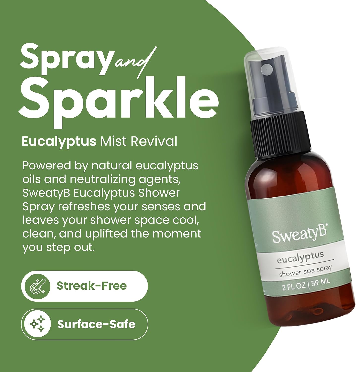 SweatyB® Eucalyptus Shower Spray – 100% Pure Eucalyptus Essential Oil Shower Mist for Sauna & Steam Room – Natural Aromatherapy for Stress & Sinus Relief – Vegan – Made in USA – 2 oz