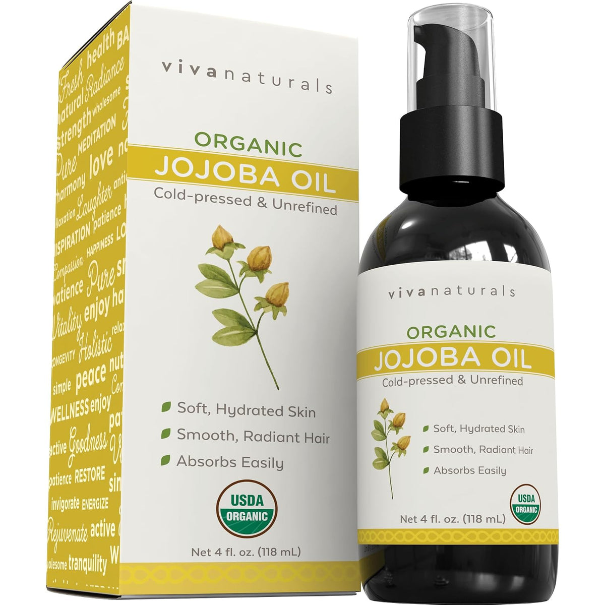 Viva Naturals Organic Jojoba Oil - Pure Cold-Pressed for Skin and Hair