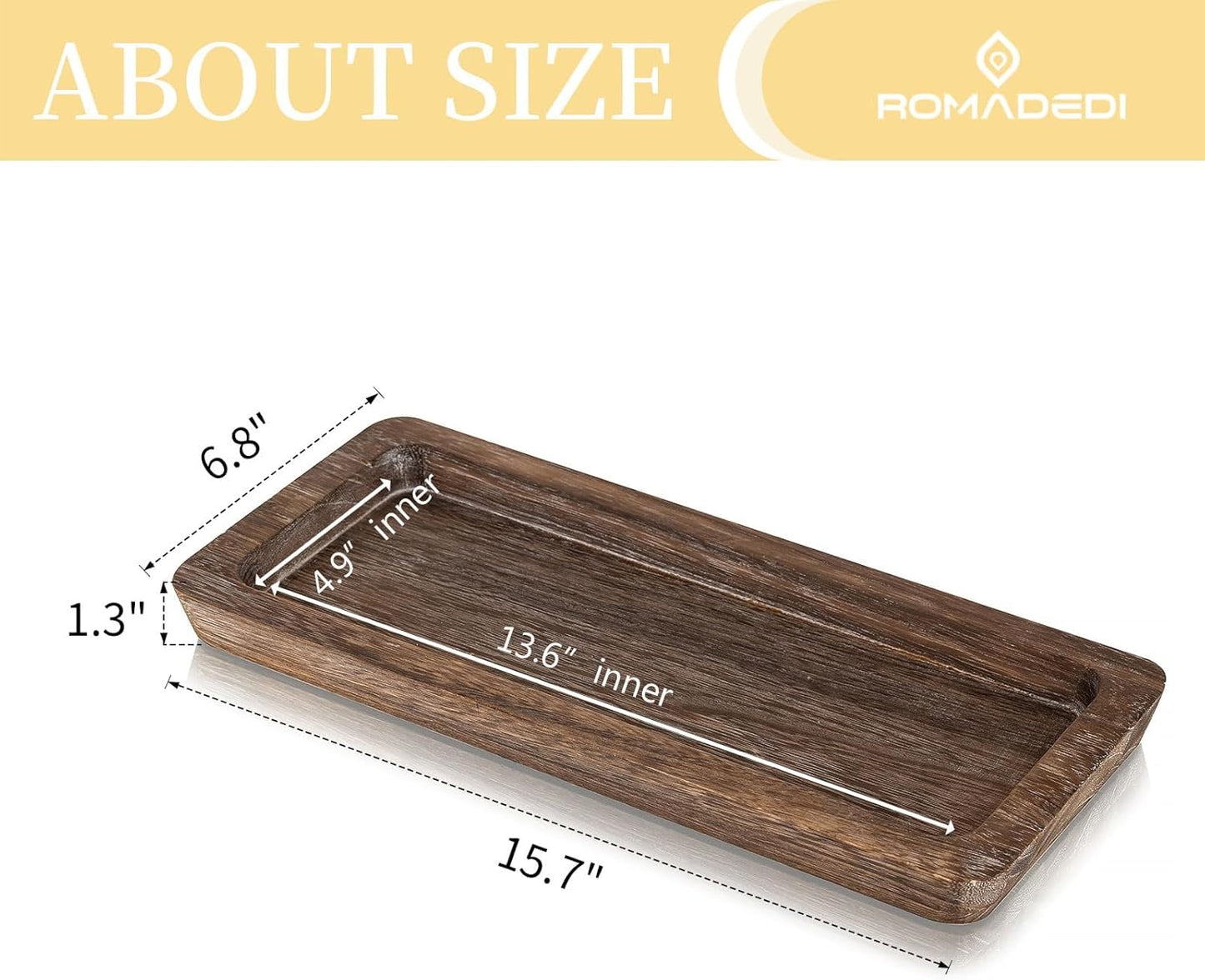 Romadedi Wooden Decorative Tray Candle Holder - Wood Long Narrow Tray Home Decor Small Rustic Centerpieces Trays for Coffee Table Dining Room Kitchen