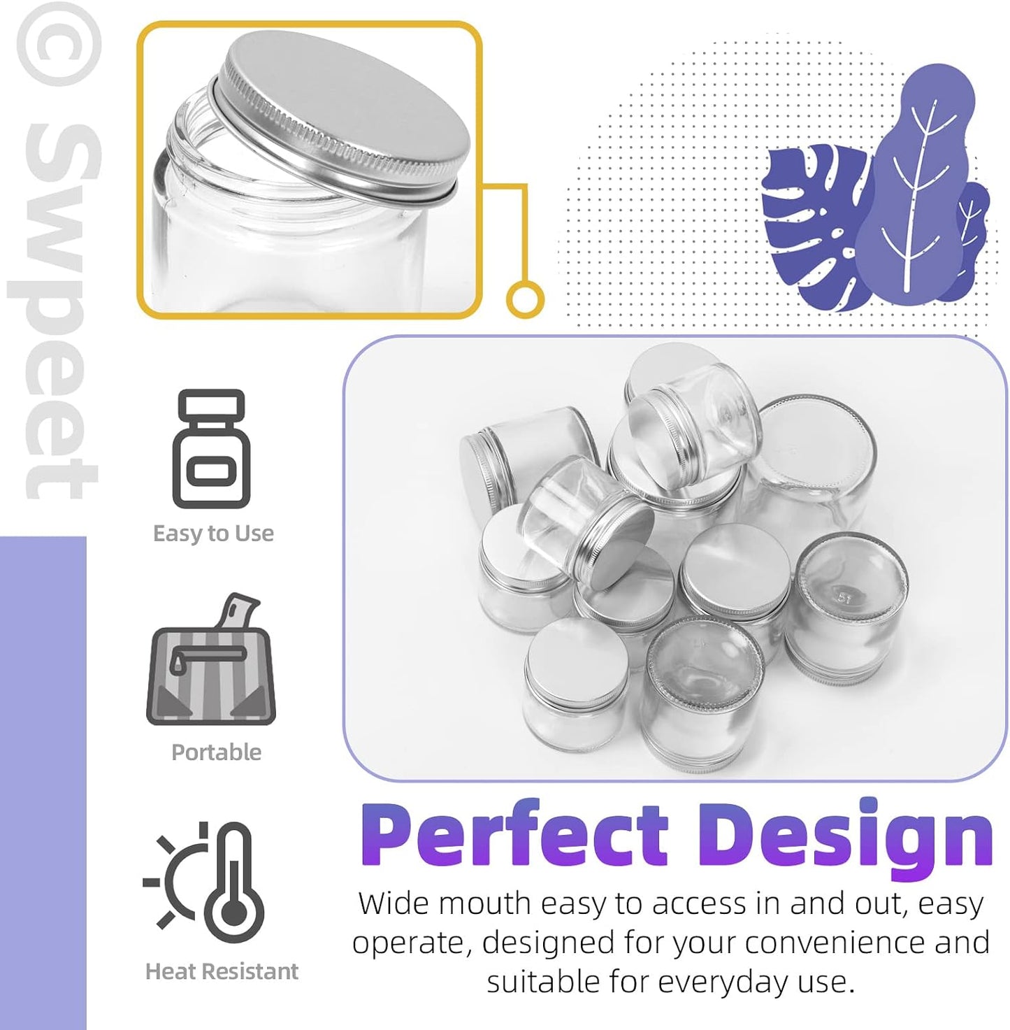 Swpeet 15 Packs 2 oz - 60ML Transparent Glass Jar with Silver Lid Assortment Kit, Round Containers Cosmetic Glass Jars with Lids Travel Jars Cosmetic Containers for Cream, Lotion