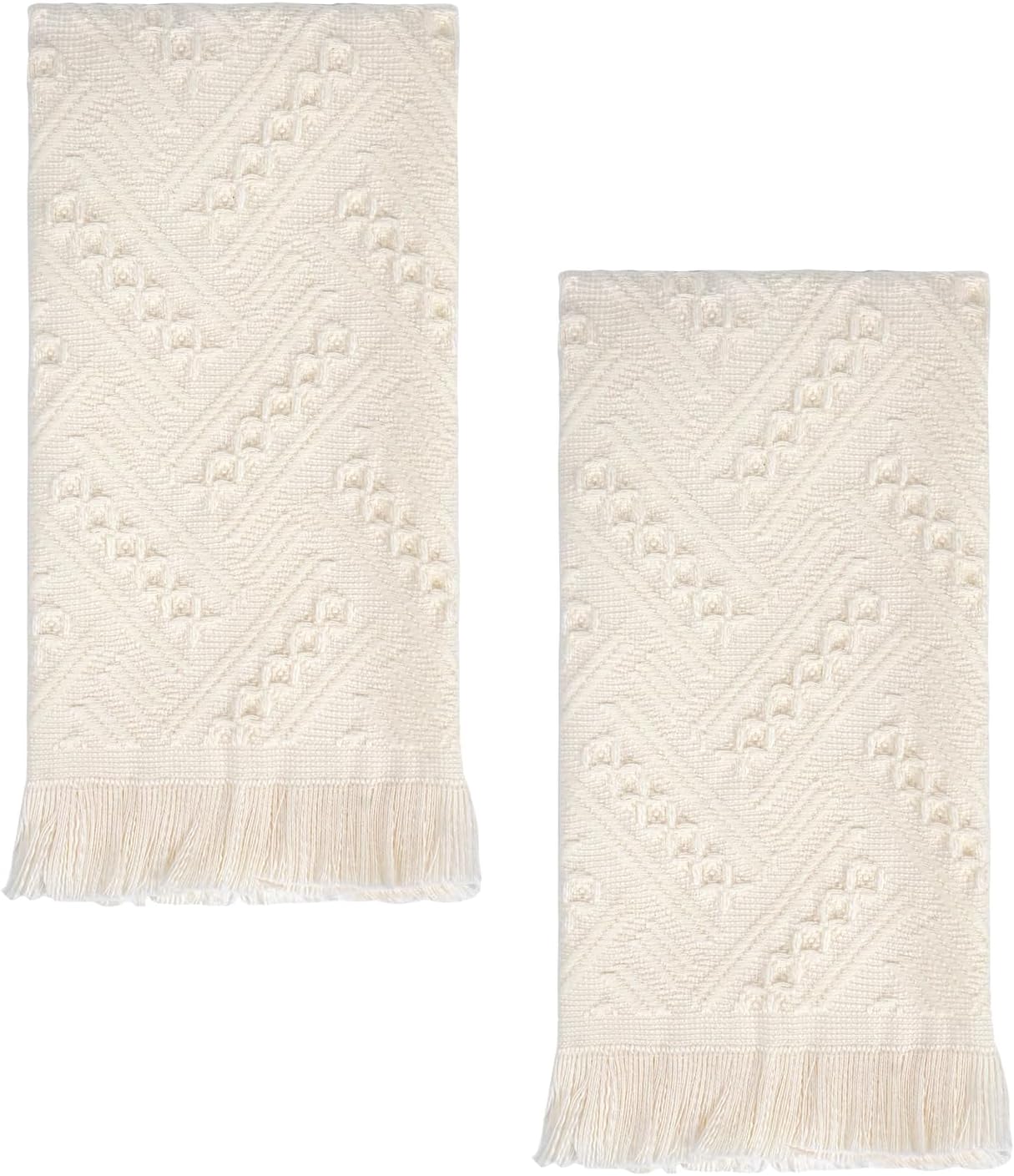 Luxury Decorative Hand Towels Bathroom: 2 Packs 14X30 100% Cotton Turkish Absorbent Soft Face Towel Set for Boho Bathroom Decor Kitchen Hotel Spa Farmhouse Guest Tea Gift (Cream White, 14"x30")