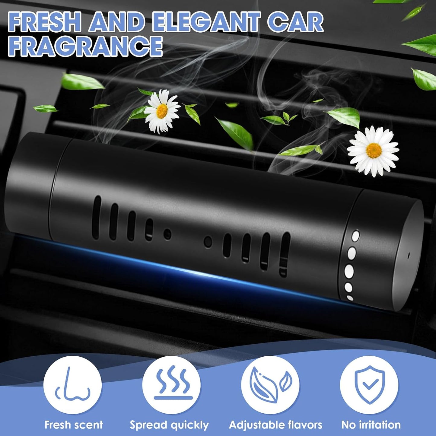 2 Pcs Car Air Essential Oil Diffuser Vent Clip with 12 Pcs Odorless Refill Sticks, Premium Aluminum Air Freshener Diffuser Suitable for Cars, Office, Kitchen (Black, 2 Pcs)