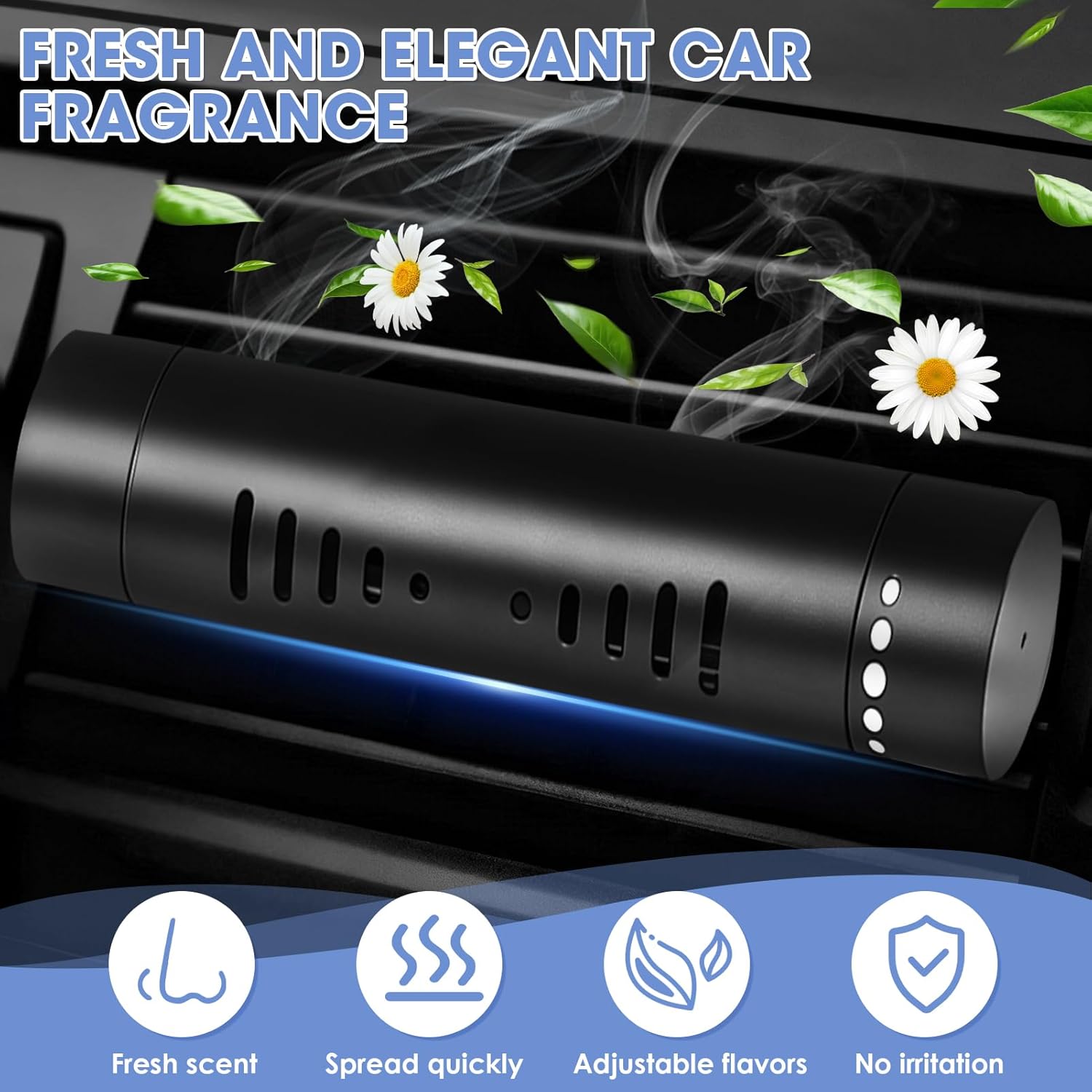 2 Pcs Car Air Essential Oil Diffuser Vent Clip with 12 Pcs Odorless Refill Sticks, Premium Aluminum Air Freshener Diffuser Suitable for Cars, Office, Kitchen (Black, 2 Pcs)