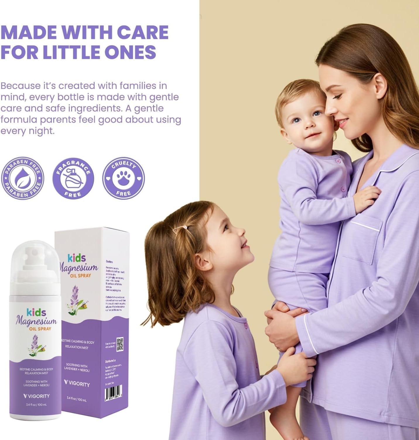 Vigority Kids Magnesium Spray with Lavender & Neroli – Lightweight Magnesium Body Mist for Legs, Feet, Pillow & Room – Gentle Bedtime Spray for Kids Evening Routines (3.4 fl. oz.)