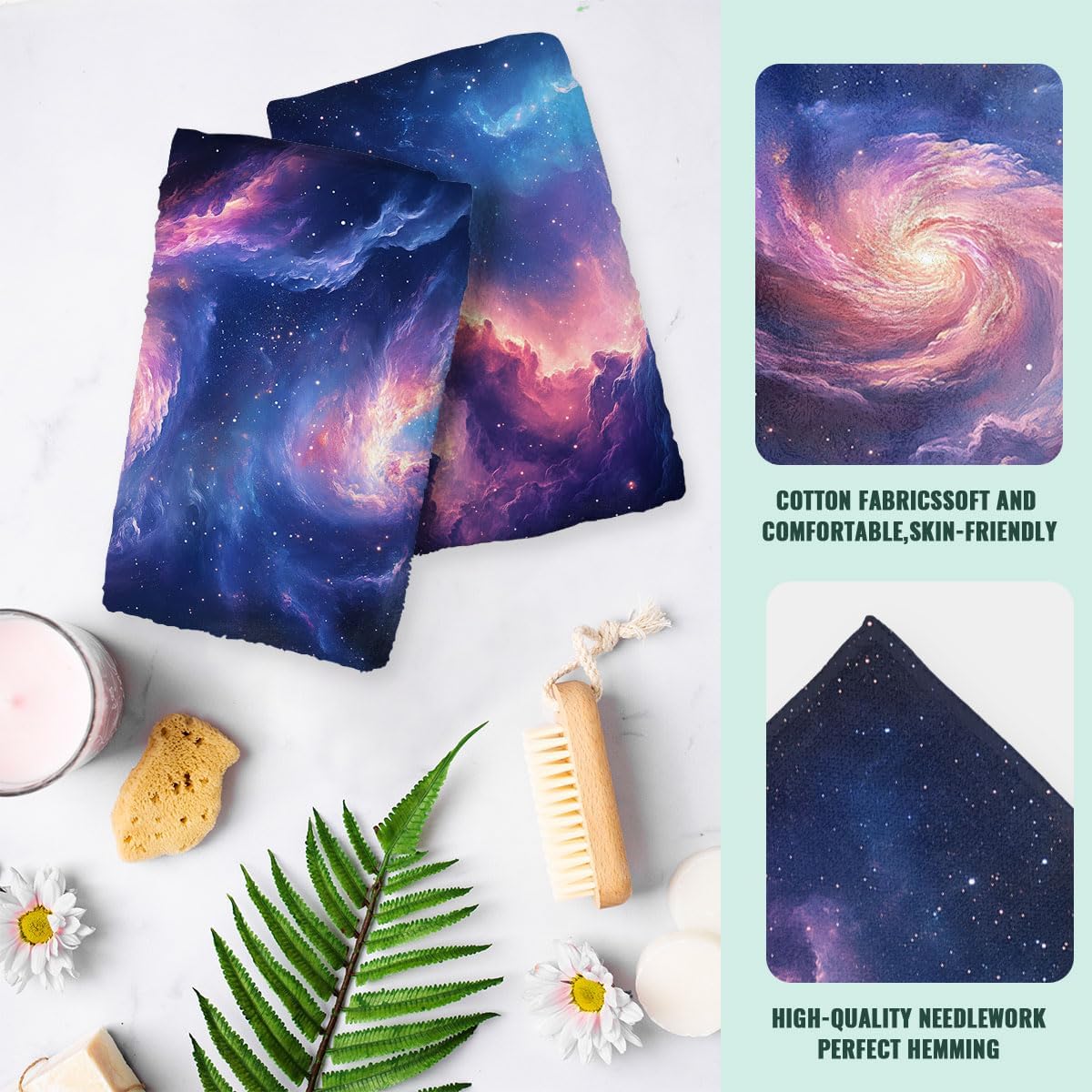 Galaxy Bath Hand Towels Set of 2 Absorbent Nebula Space Universe Purple Vortex Decorative Hand Towels Set for Bathroom Gym Hotel Spa Bathroom Hand Towels Gifts for Women Man 14x28 Inch
