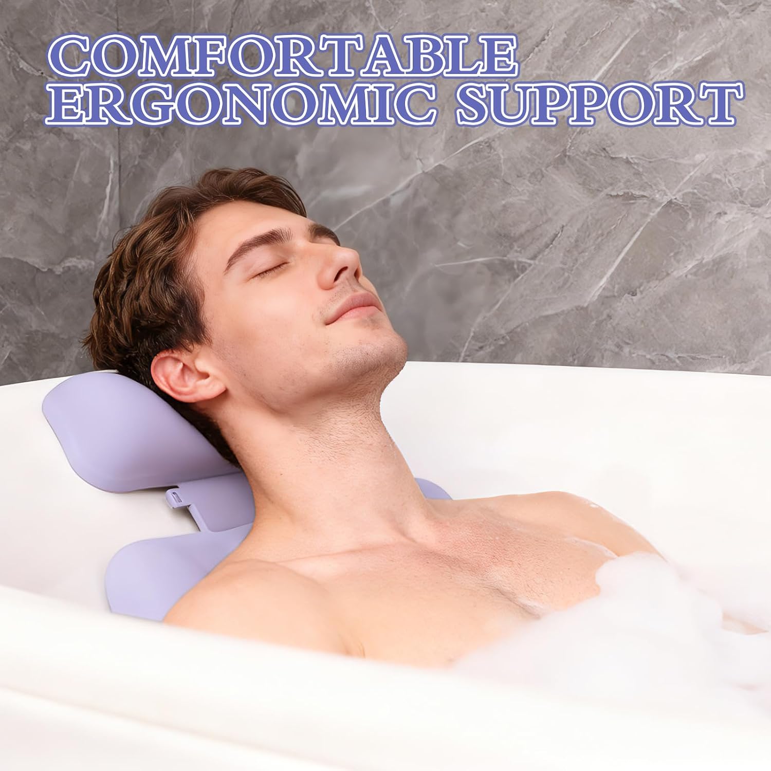 Silicone Bath Pillow, Upgraded Bath Pillows for Tub, Adjustable Height Bathtub Pillow for Head and Neck, 4D Luxury Tub Pillow Skin-Friendly Large Suction Cups Stability, Spa Relaxation-Purple