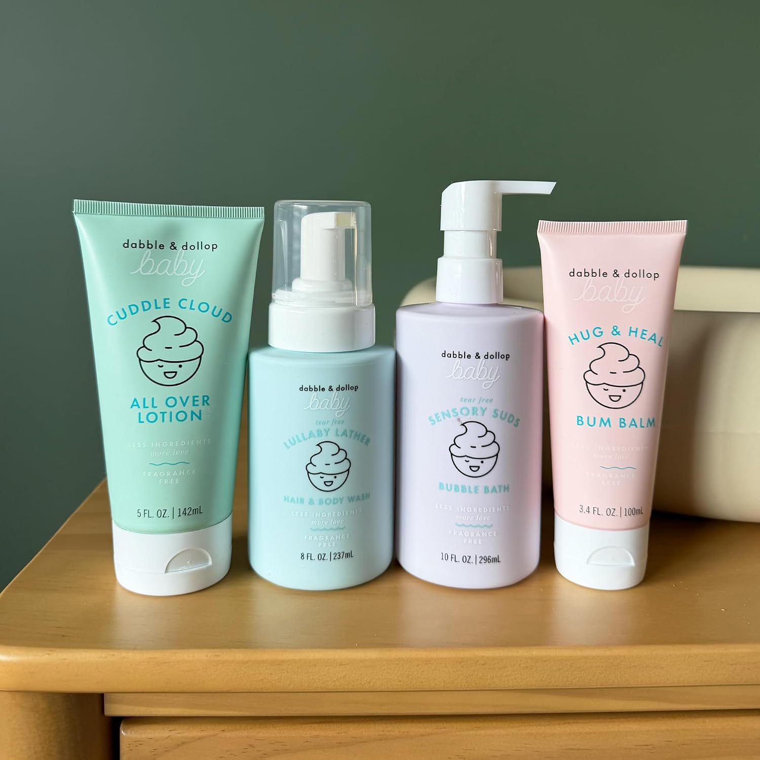 Dabble & Dollop Baby Bubble Bath for Sensitive Skin - Tear-Free & pH-Balanced, EWG-Verified, Fragrance-Free, Long-Lasting Baby Bath Bubbles (10 fl oz, Pack of 2)