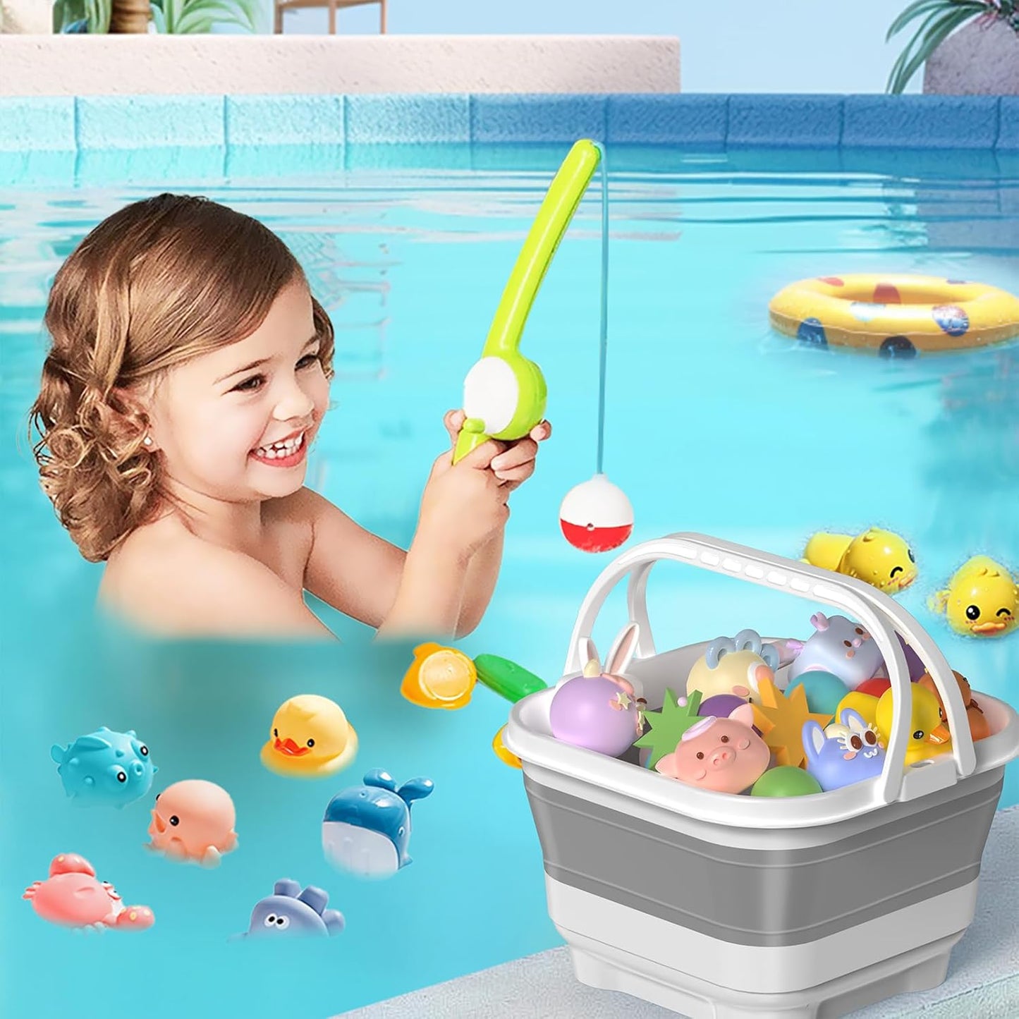 Anivia Foldable-Bath-Toy-Storage-Organizer, Bath Toy Holder with Base, Quick-Drain-Drying Bathtub Toy Storage/Basket, Stand Up Bathroom Shower Toys Holder for Kids - Gray