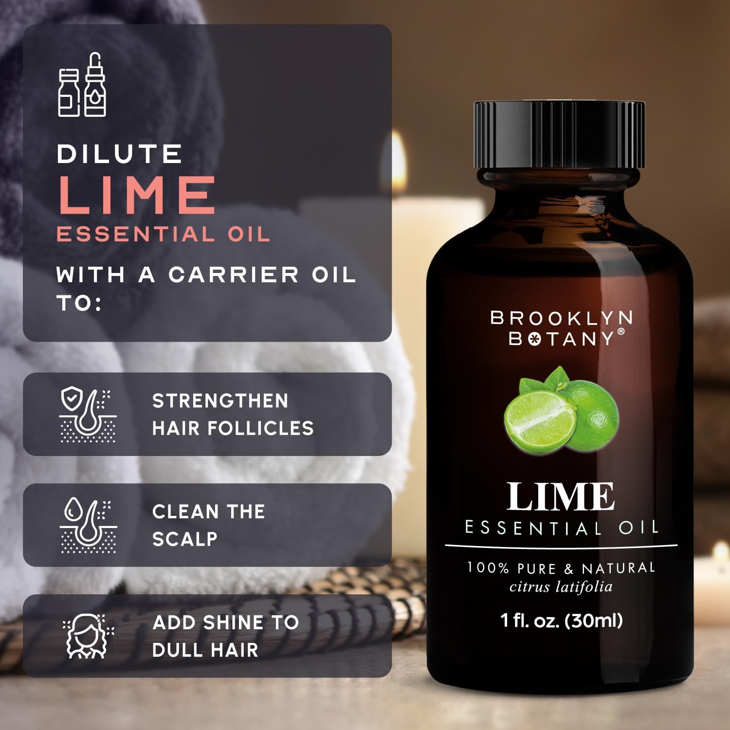 Brooklyn Botany Lime Essential Oil - 100% Pure and Natural - Premium Grade Oil with Dropper - for Aromatherapy and Diffuser - 1 Fl Oz