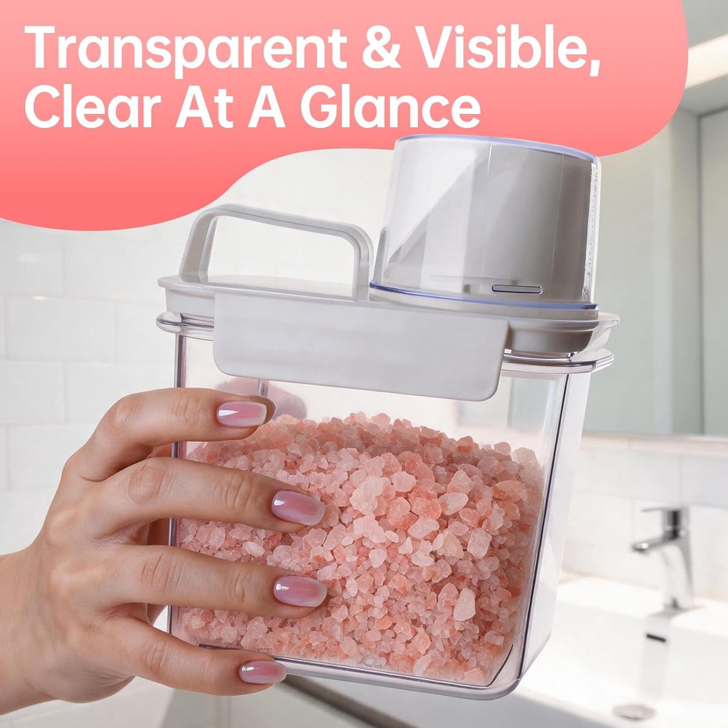 Epsom Salt Container with Scoop Cup-1100ml(37oz) | Airtight Leakproof Storage Bath Salt Container with Measuring Cup