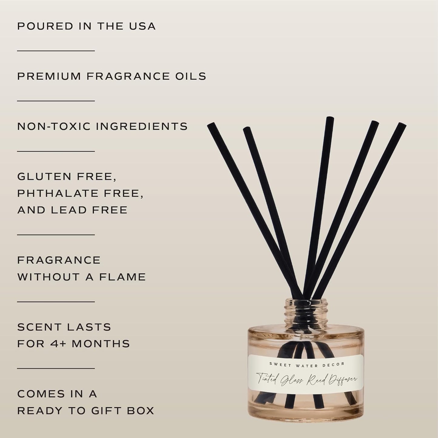Sweet Water Decor Cashmere and Vanilla Reed Diffuser – Room Decor Aesthetic with Long-Lasting Premium Fragrance of Milky Coconut, Jasmine, Soft Cashmere, and Pear, for 4 Months – Ideal for Home Decor