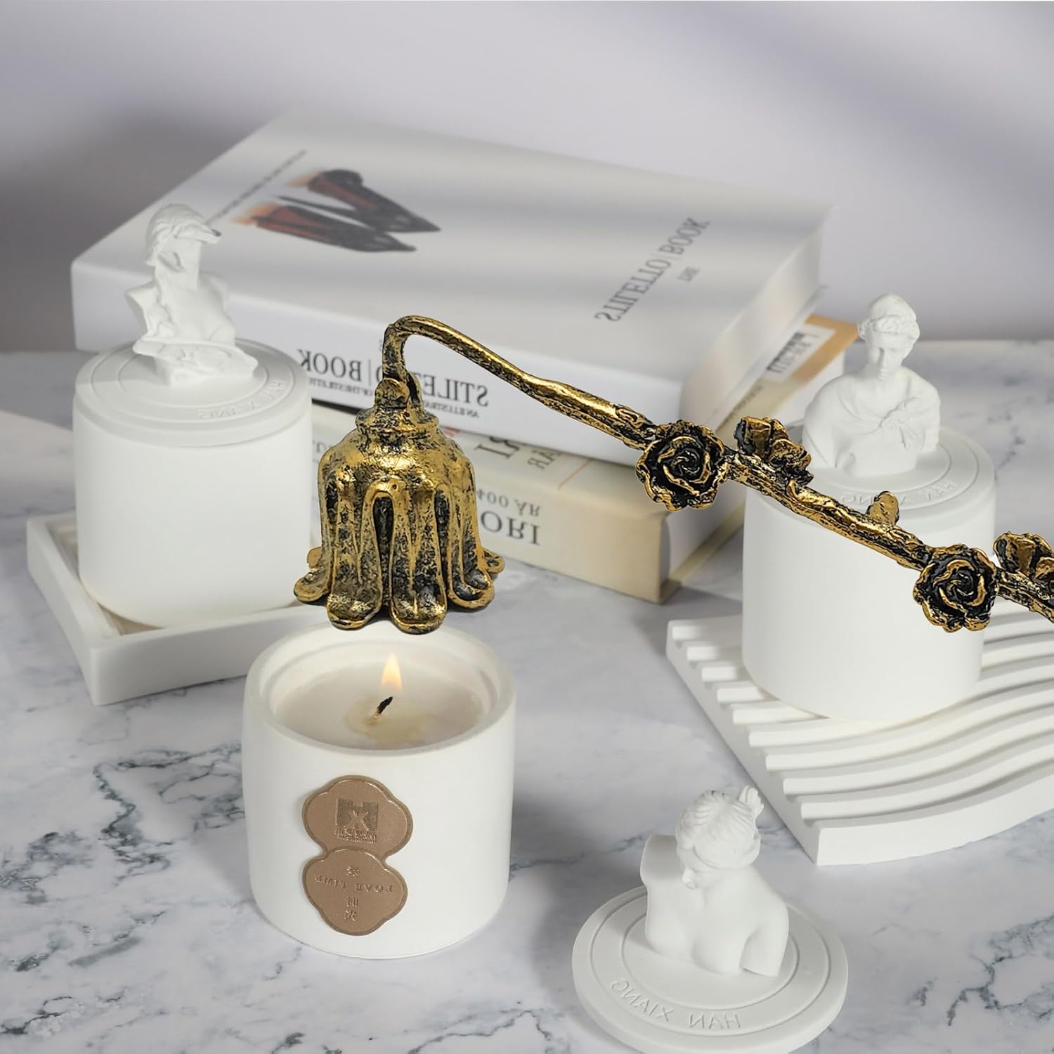 AIM & GGKK Candle Snuffer, Candle Snuffer Extinguisher with Long Handle,Retro Style Wick Flame Snuffer for Putting Out Candle Flame Safely,Floral Candle Snuffers Accessory for Candle Lovers