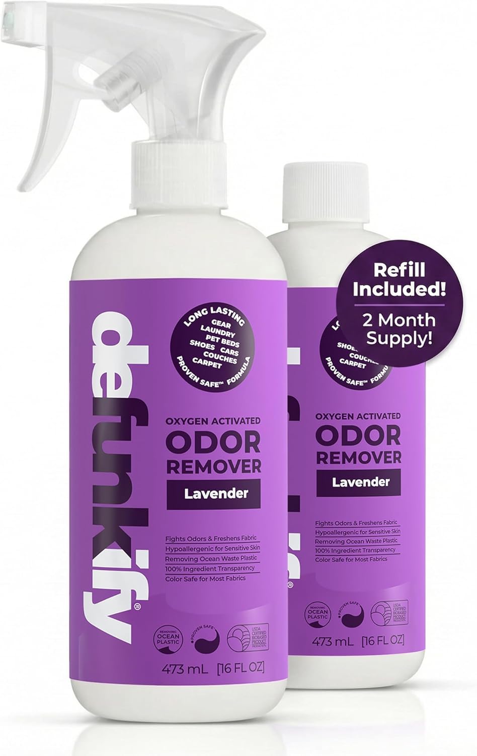Fabric Freshener Spray, 32oz. 'Lavender' Odor Remover Spray. Shoe Deodorizer, Carpet Deodorizer, Odor Eliminator for Strong Odors Cleaning Supplies. ProvenSafe™ Fabric Freshener for Sensitive Gear