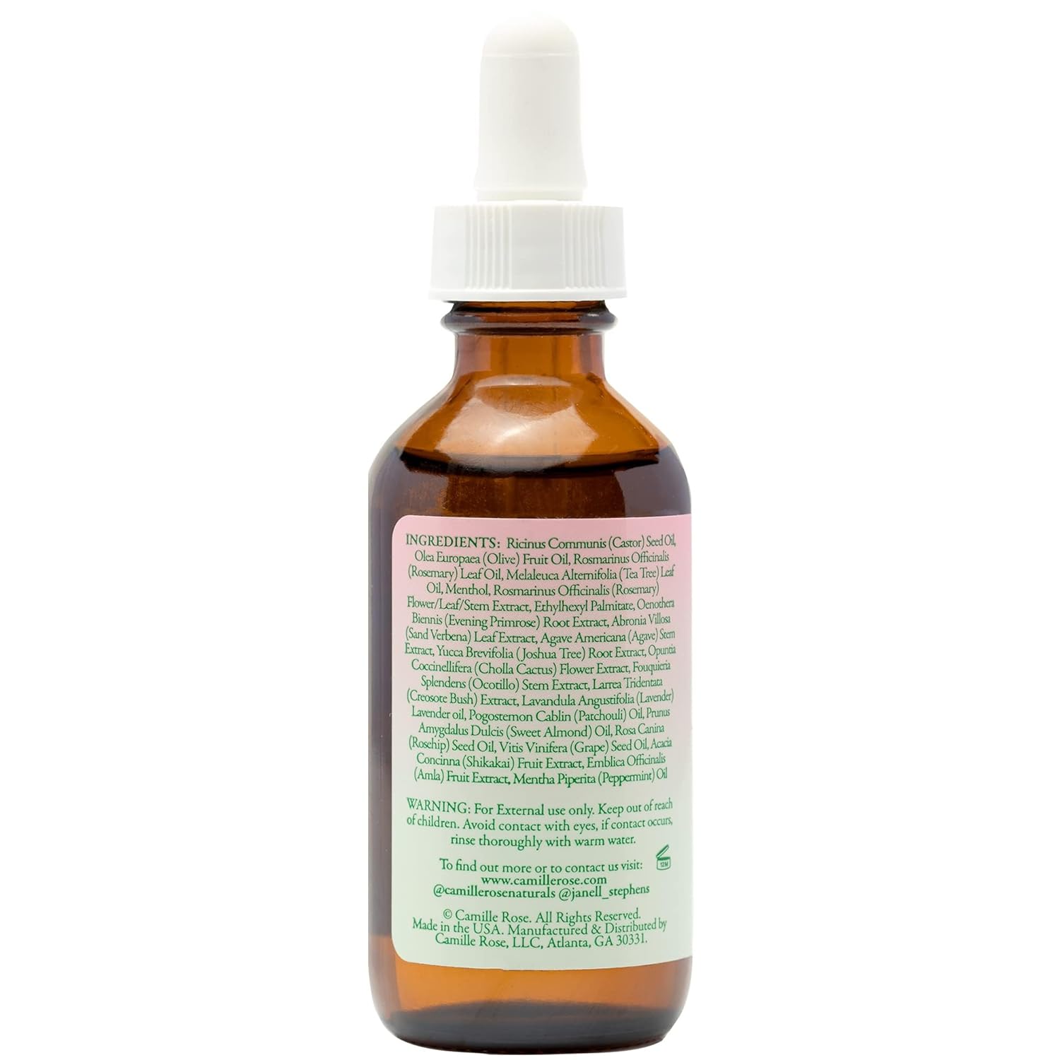 Camille Rose Rosemary Oil Strengthening Hair + Scalp Drops – Castor, Peppermint & Tea Tree Oil Blend for Strength & Resilience, Dry Scalp Treatment, Split Ends, 1.9 Fl Oz