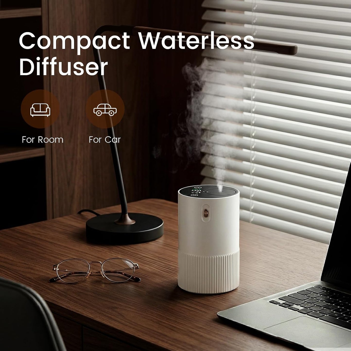 Waterless Diffuser for Essential Oil, Aluminum Alloy & Fabric, 0.33 Fl Oz/ 10mL, Cold Air Waterless Diffusers, Scent Diffuser with Timer & 4 Mist Levels for Home, Room, Car, Office - Whine
