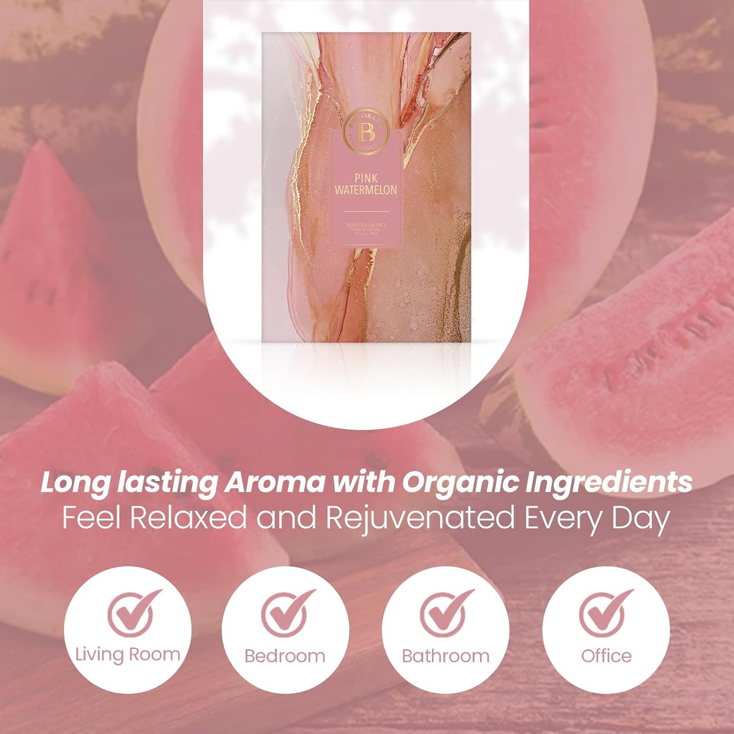 Brooklyn Fragrance Co. Marble Sachet Bags – Pink Watermelon Scented Pouches – Perfect Aroma for Drawers, Closets, Cars and Bathrooms – Long-Lasting Fresh Scent Sachets (6- Pack)