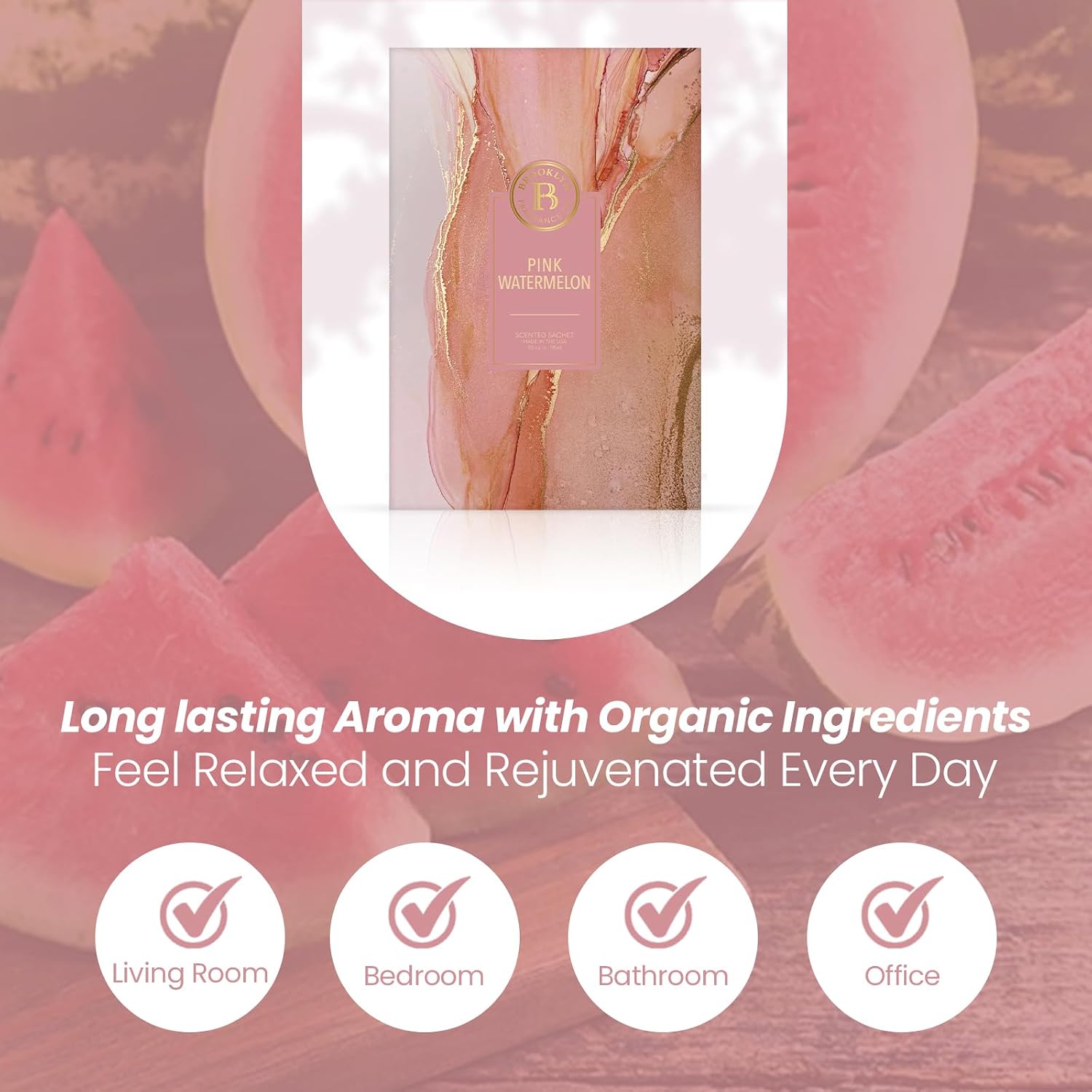Brooklyn Fragrance Co. Marble Sachet Bags – Pink Watermelon Scented Pouches – Perfect Aroma for Drawers, Closets, Cars and Bathrooms – Long-Lasting Fresh Scent Sachets (6- Pack)