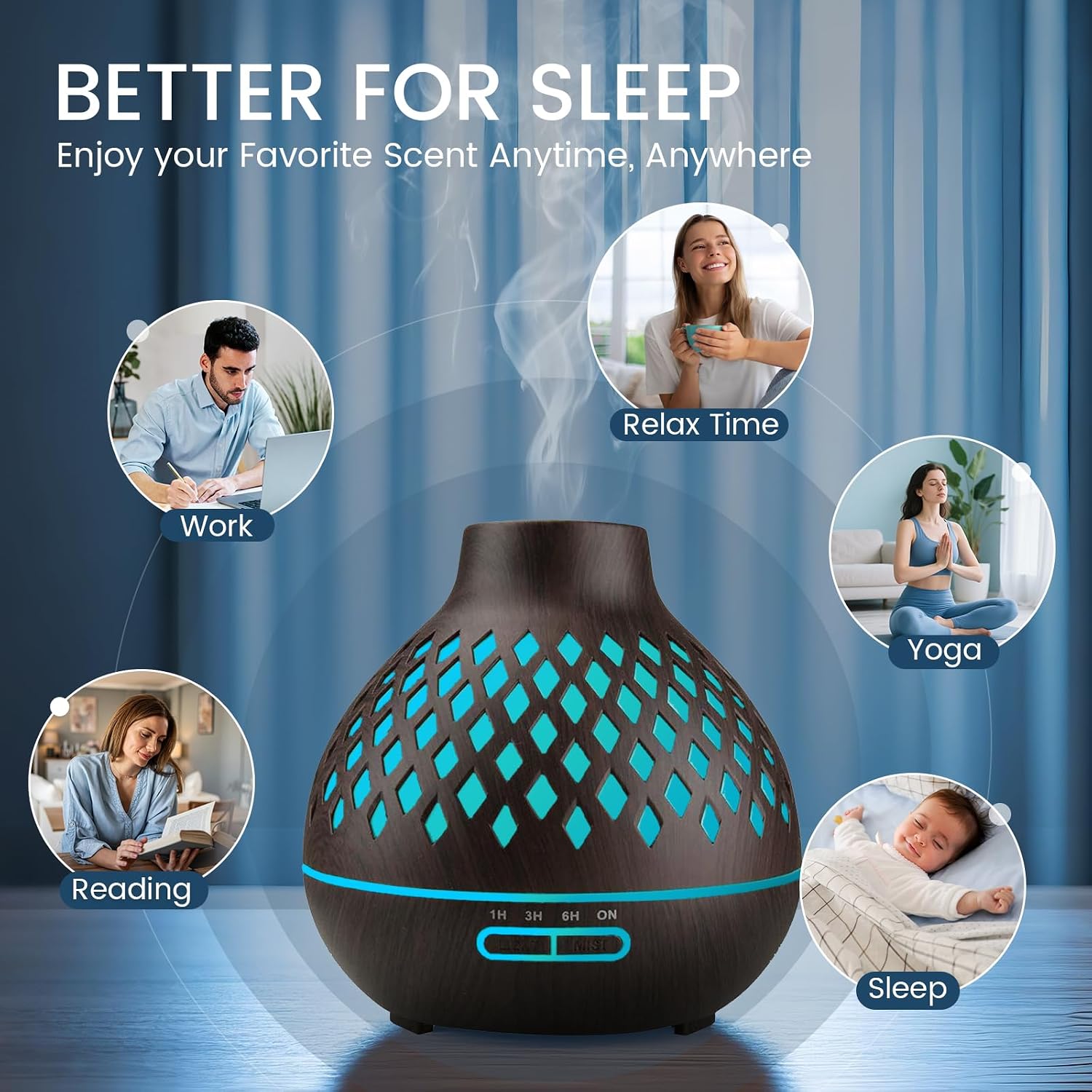 Aeshory Essential Oil Diffuser & 12 Essential Oils Set, 550ML Aromatherapy Diffuser for Home, Ultrasonic Cool Mist Humidifier with Remote Control 4 Timer 7 Color LED Light, Waterless Auto Off, Dark