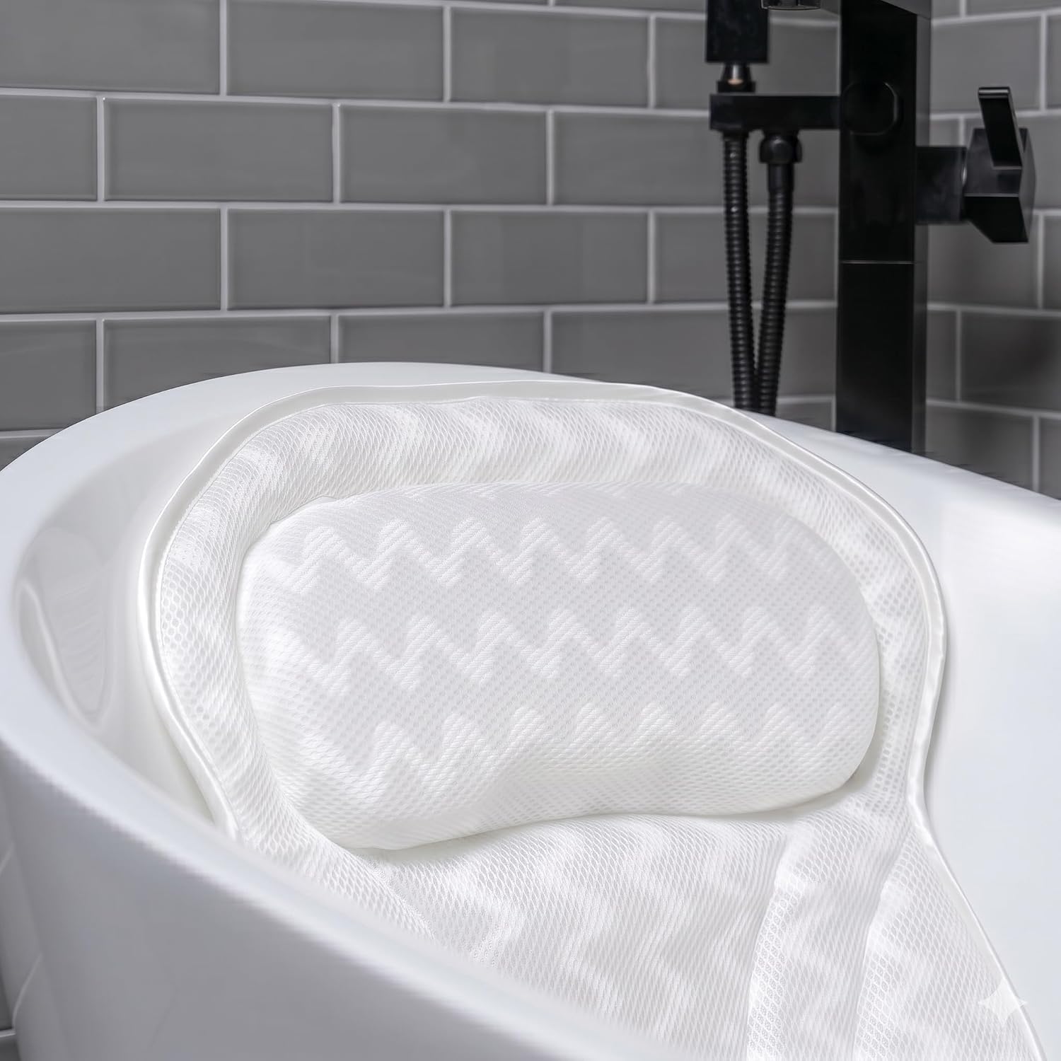 Bath Pillow Bathtub Pillow Back Neck Support Pillow, Spa Cushion for Tub, Relaxing Headrest Bath Pillow, Portable Washable Bathtub Accessories with 3D Air Mesh Thick Soft Bath Pillow (Deluxe)