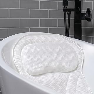 Bath Pillow Bathtub Pillow Back Neck Support Pillow, Spa Cushion for Tub, Relaxing Headrest Bath Pillow, Portable Washable Bathtub Accessories with 3D Air Mesh Thick Soft Bath Pillow (Deluxe)