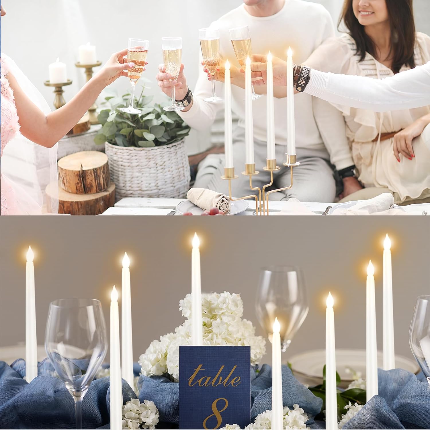 24pcs Flameless Flickering LED Taper Candles Bulk Battery Operated Candles for Christmas Halloween Birthday Wedding Party, (Ivory, 11 inch, 24pcs)