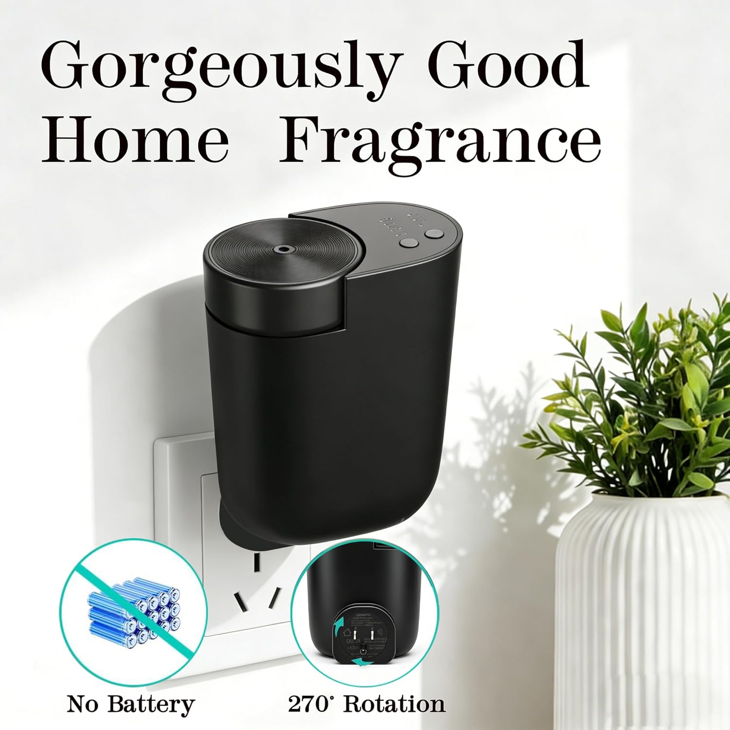 Waterless Diffuser for Essential Oil, Plug in Wall Scent Diffuser for Home, Quiet Cold Air Aromatherapy Diffuser with 500 Sq Ft Coverage, Includes 2×30ml Hotel-Inspired Oils (Black)
