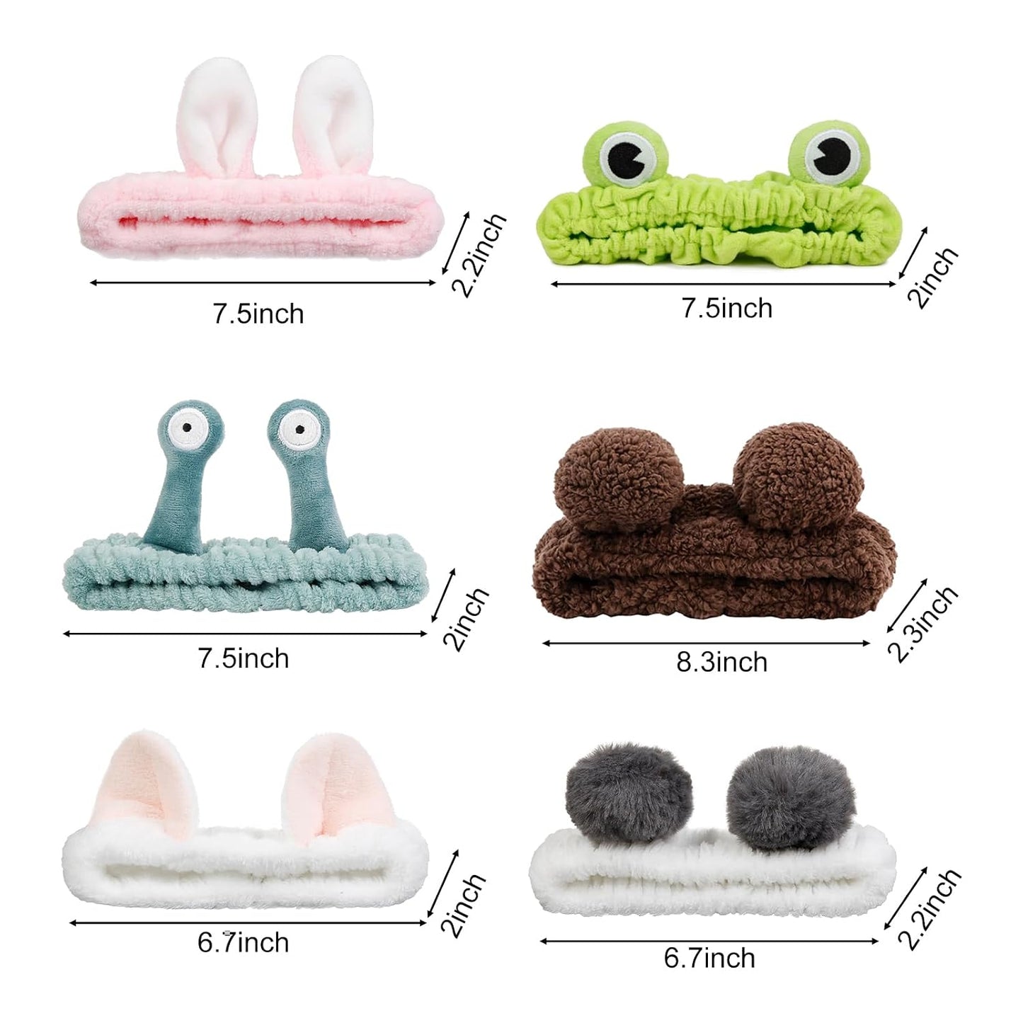 AIBFRID 6PCS Animal Ear Spa Headbands Face Wash Headband Cute Make Up Hairband Fuzzy Cat Head Band Soft Skincare Hair Accessories for Women Girls