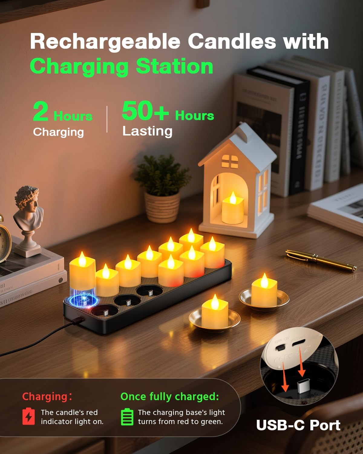 SoulBay Flameless Candles with Remote Timer & Charging Base, 12pcs USB Rechargeable Battery Flickering LED Small Votives Lights for Table Dinner Weddings Holidays General Decor, No Battery Required